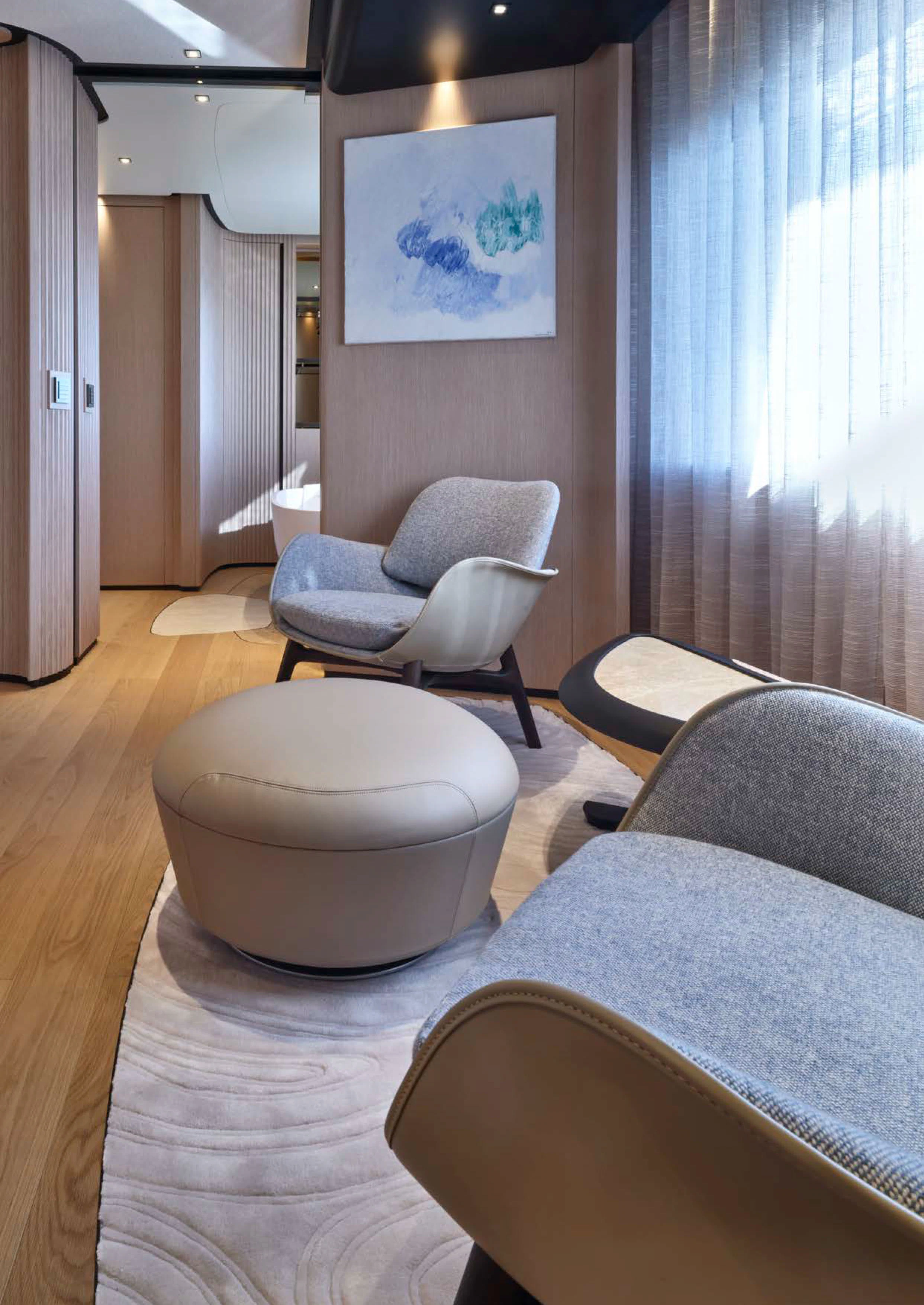 a room with a table and chairs aboard AWANDRA Yacht for Charter