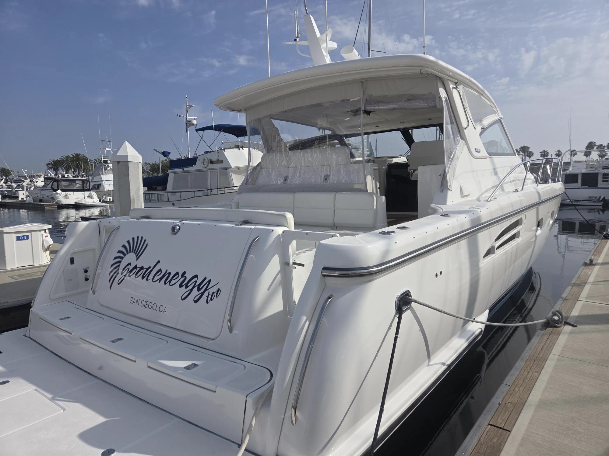 a boat docked at a pier aboard GOOD ENERGY TOO Yacht for Sale