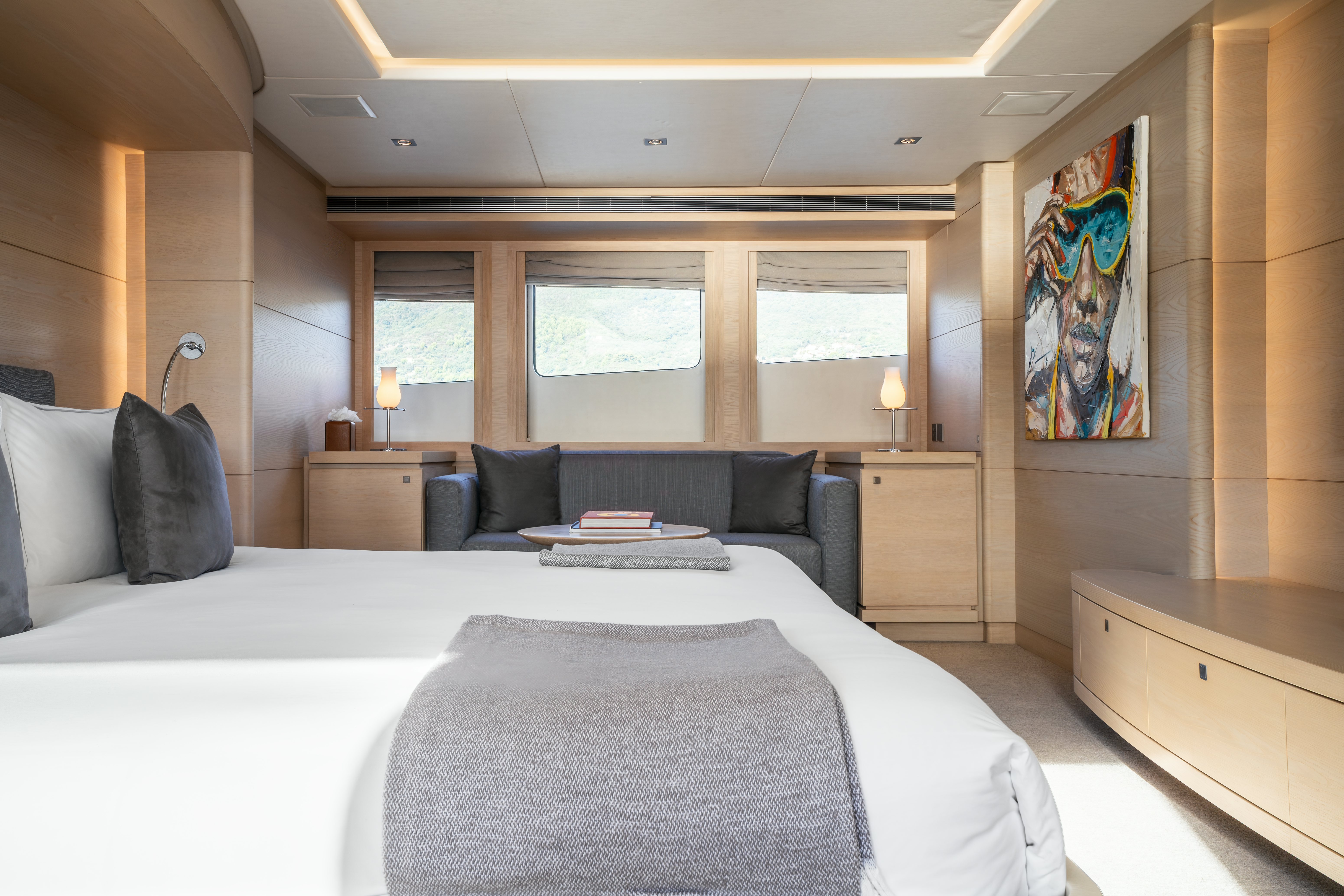 a bed in a room aboard G3 Yacht for Sale