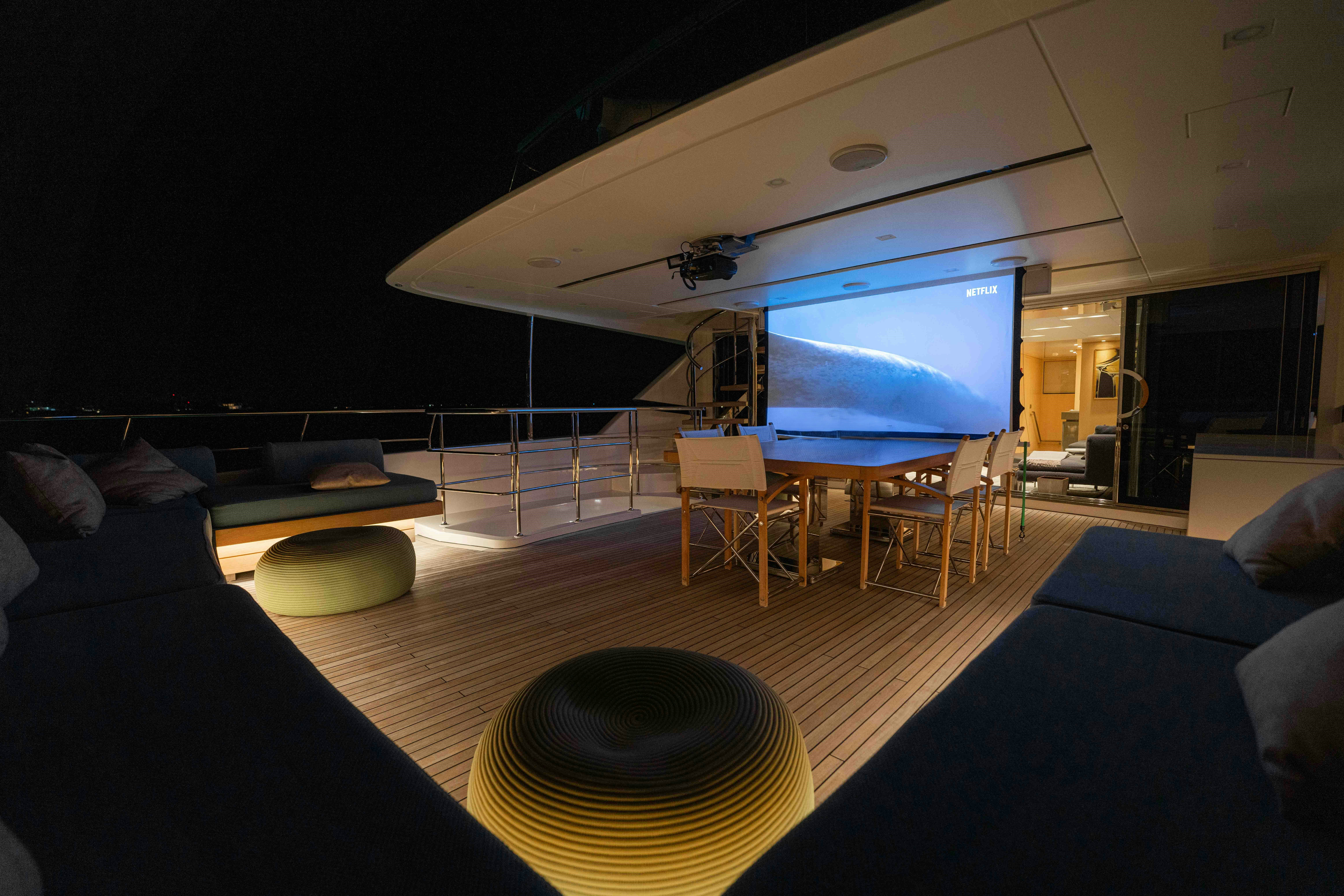 a room with a large screen aboard PREMURA Yacht for Charter