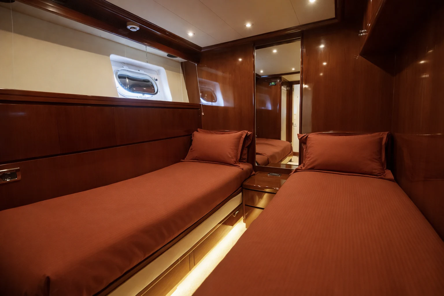 a room with two beds aboard NORTHSTAR I Yacht for Sale