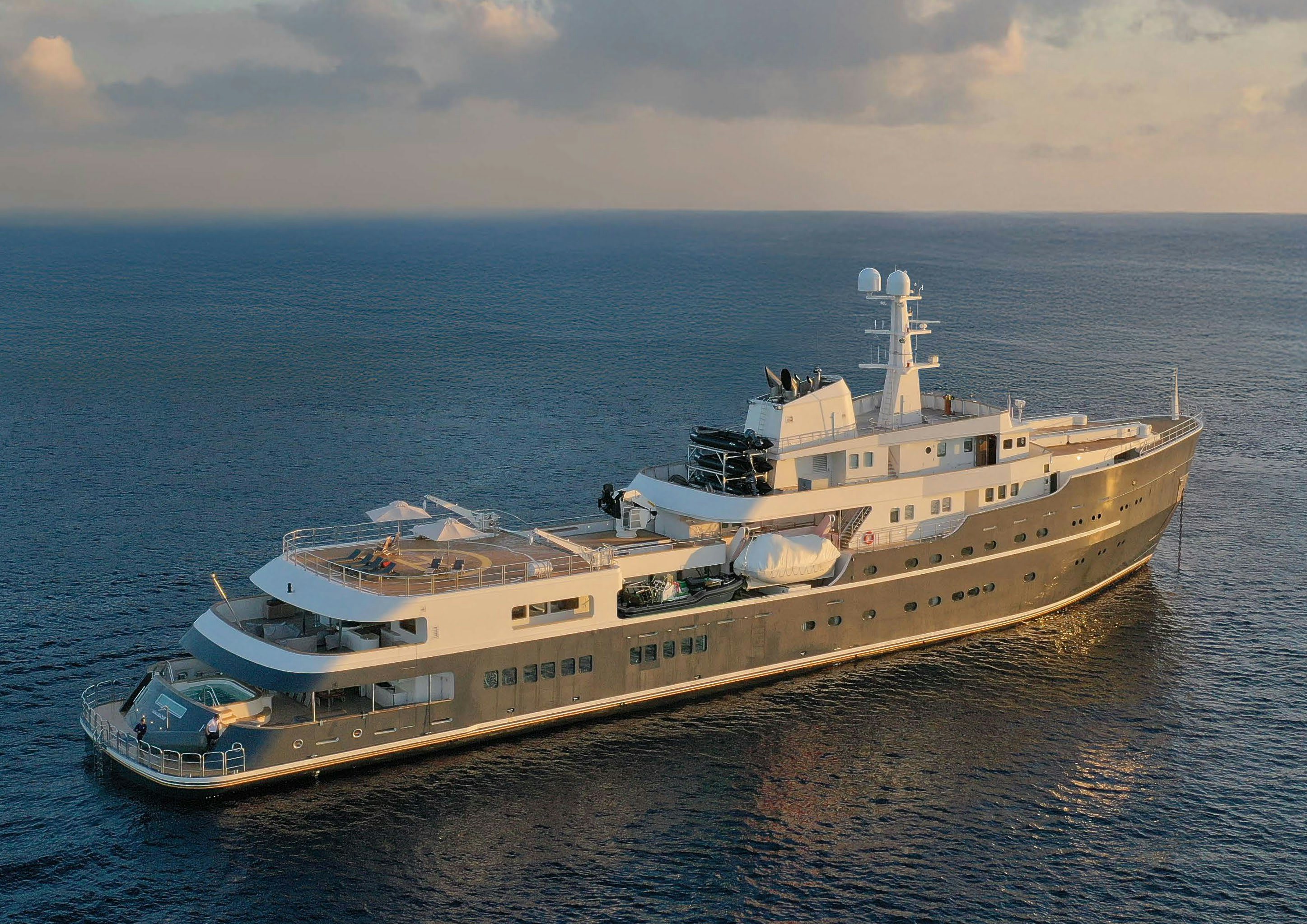 a large ship in the water aboard AQUA LARES Yacht for Charter