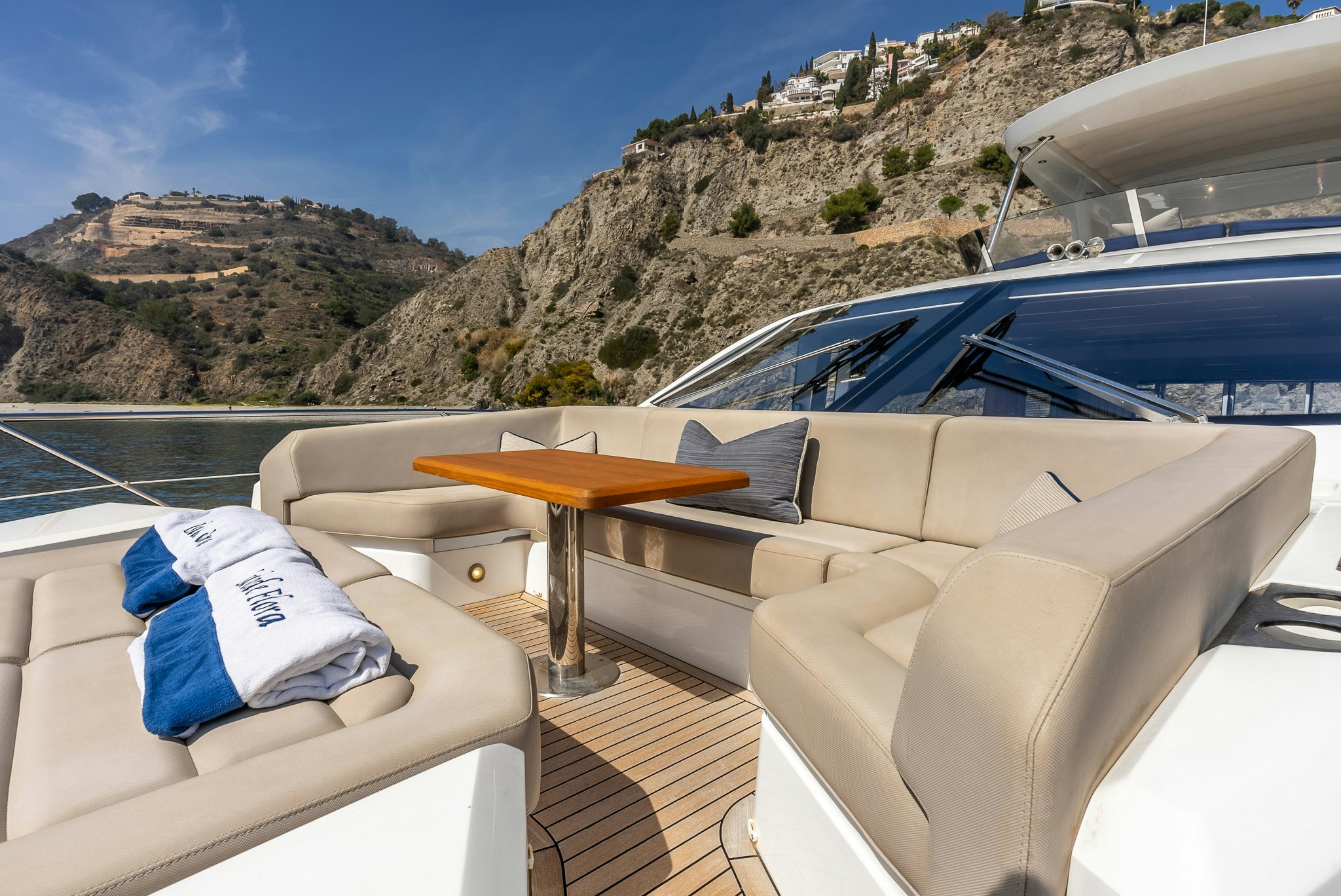a table and chairs on a boat aboard ISLA DE FLORA Yacht for Sale