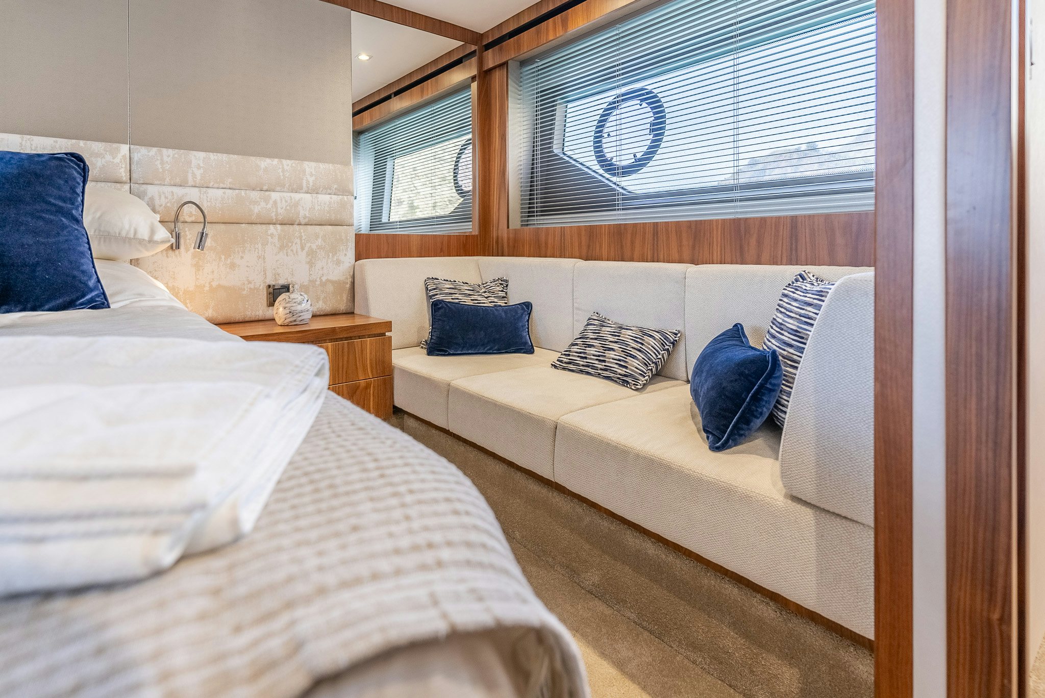 a room with two beds aboard ISLA DE FLORA Yacht for Sale