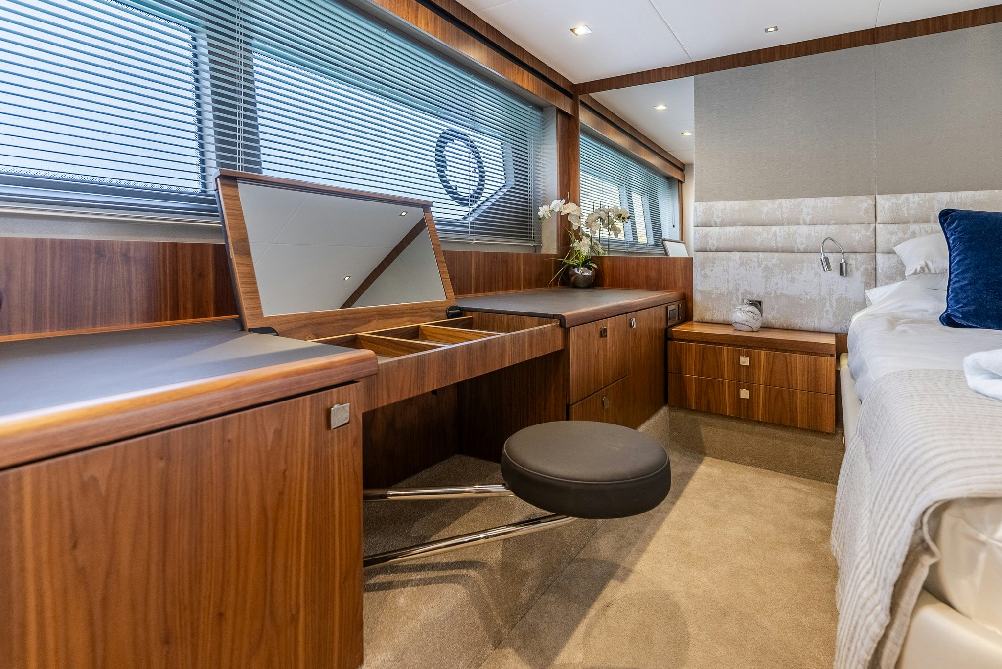 a bathroom with a large mirror aboard ISLA DE FLORA Yacht for Sale