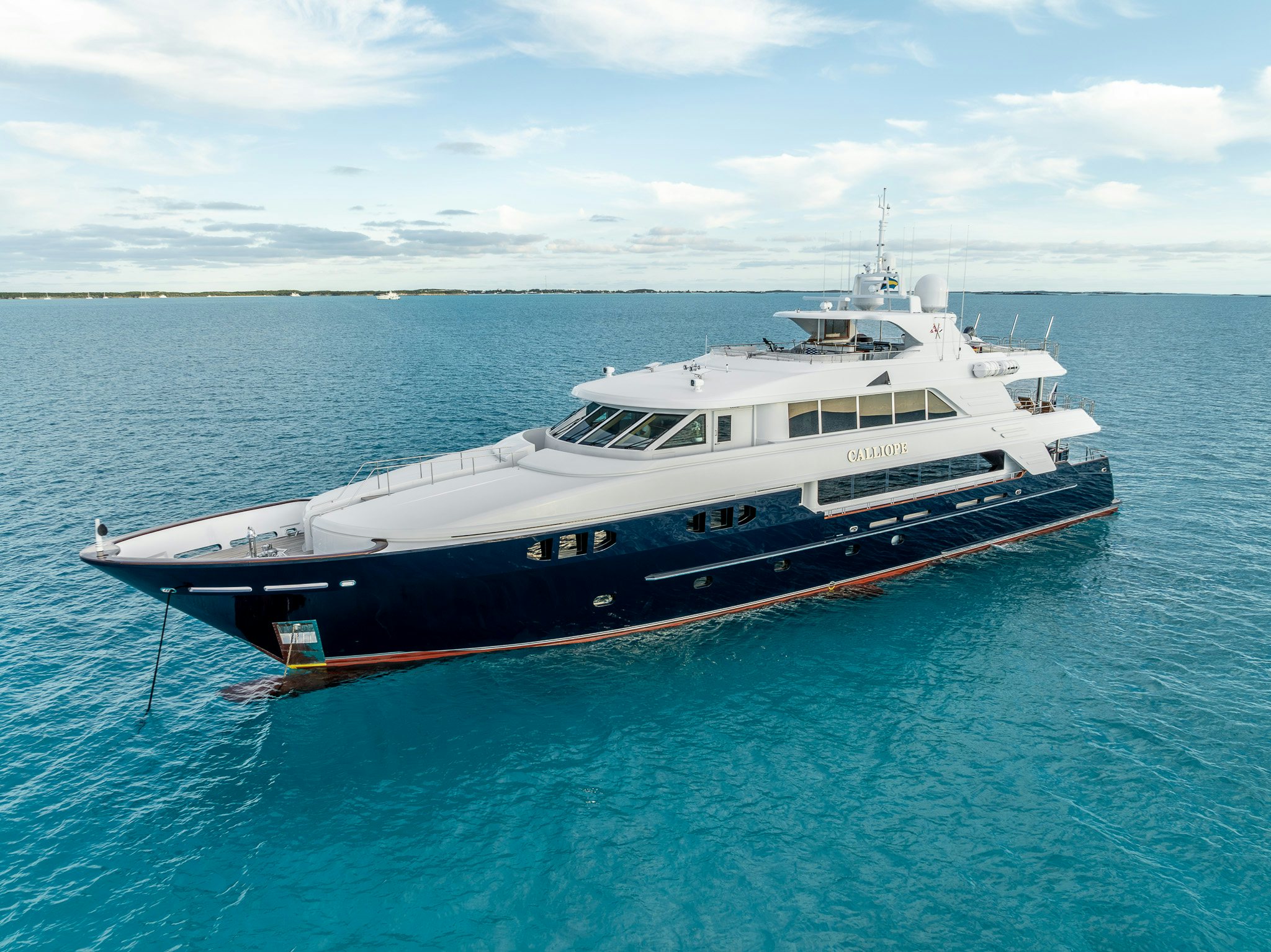a large boat in the water aboard CALLIOPE Yacht for Sale