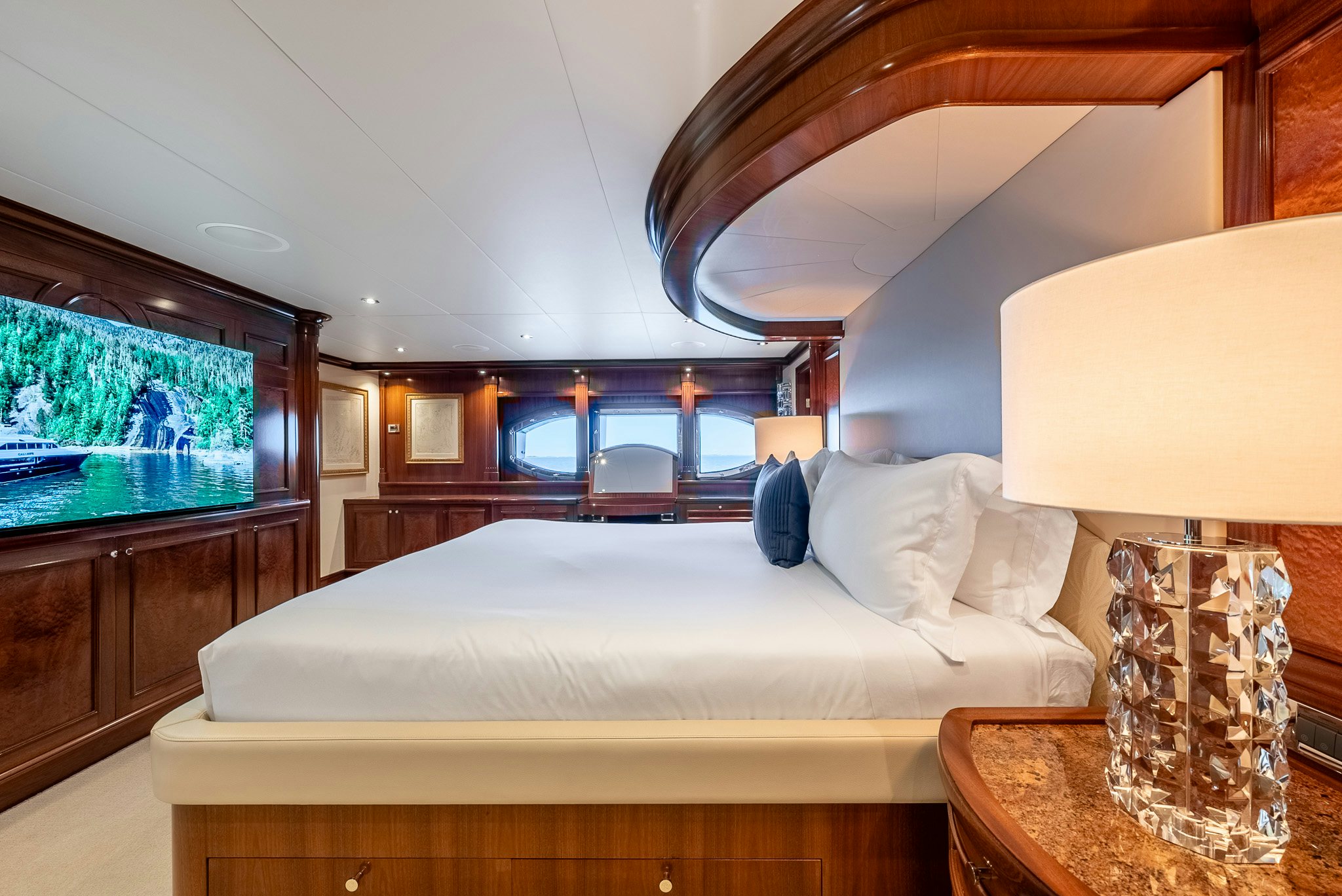 a bed in a room aboard CALLIOPE Yacht for Sale