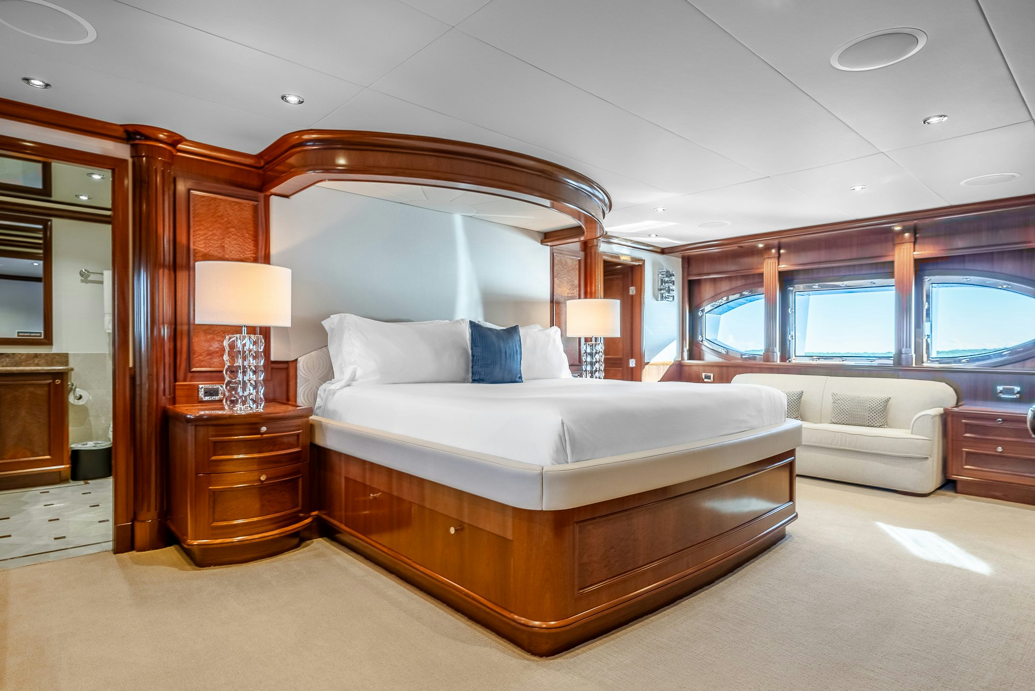 a large bed in a room aboard CALLIOPE Yacht for Sale