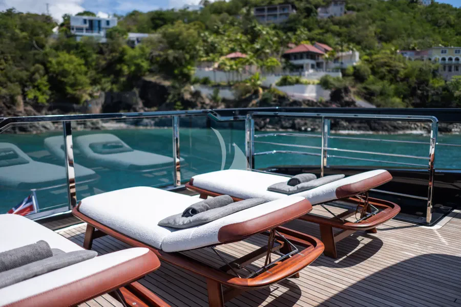 a boat on a deck aboard TASTY WAVES Yacht for Charter
