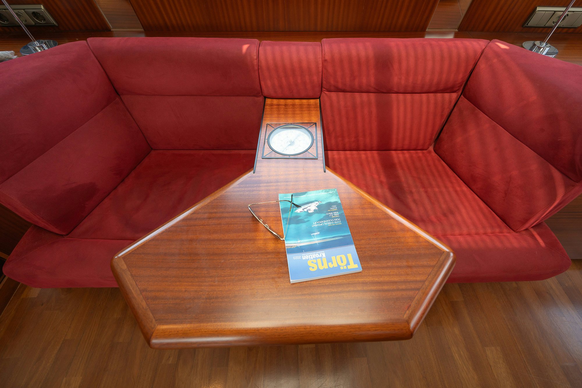 a table with a box on it aboard PLAYMOBIL Yacht for Sale