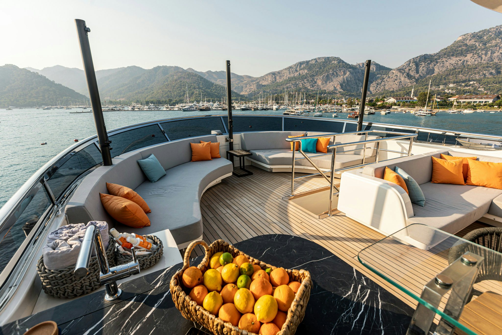 a boat with fruit on it aboard ZEEMAR Yacht for Charter