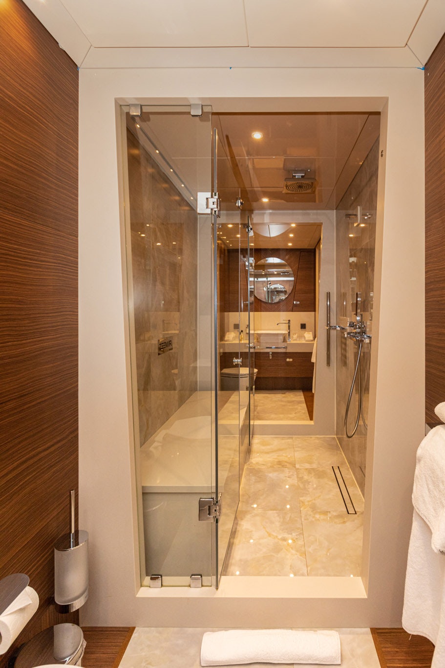 a large shower unit aboard ZEEMAR Yacht for Charter