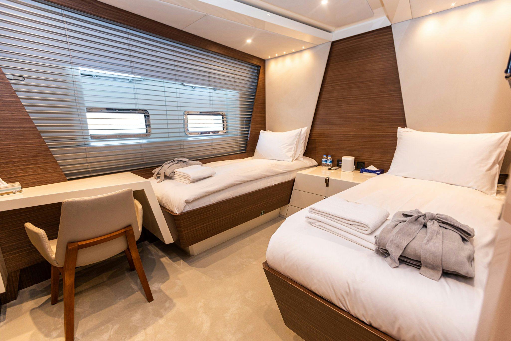 a room with two beds aboard ZEEMAR Yacht for Charter