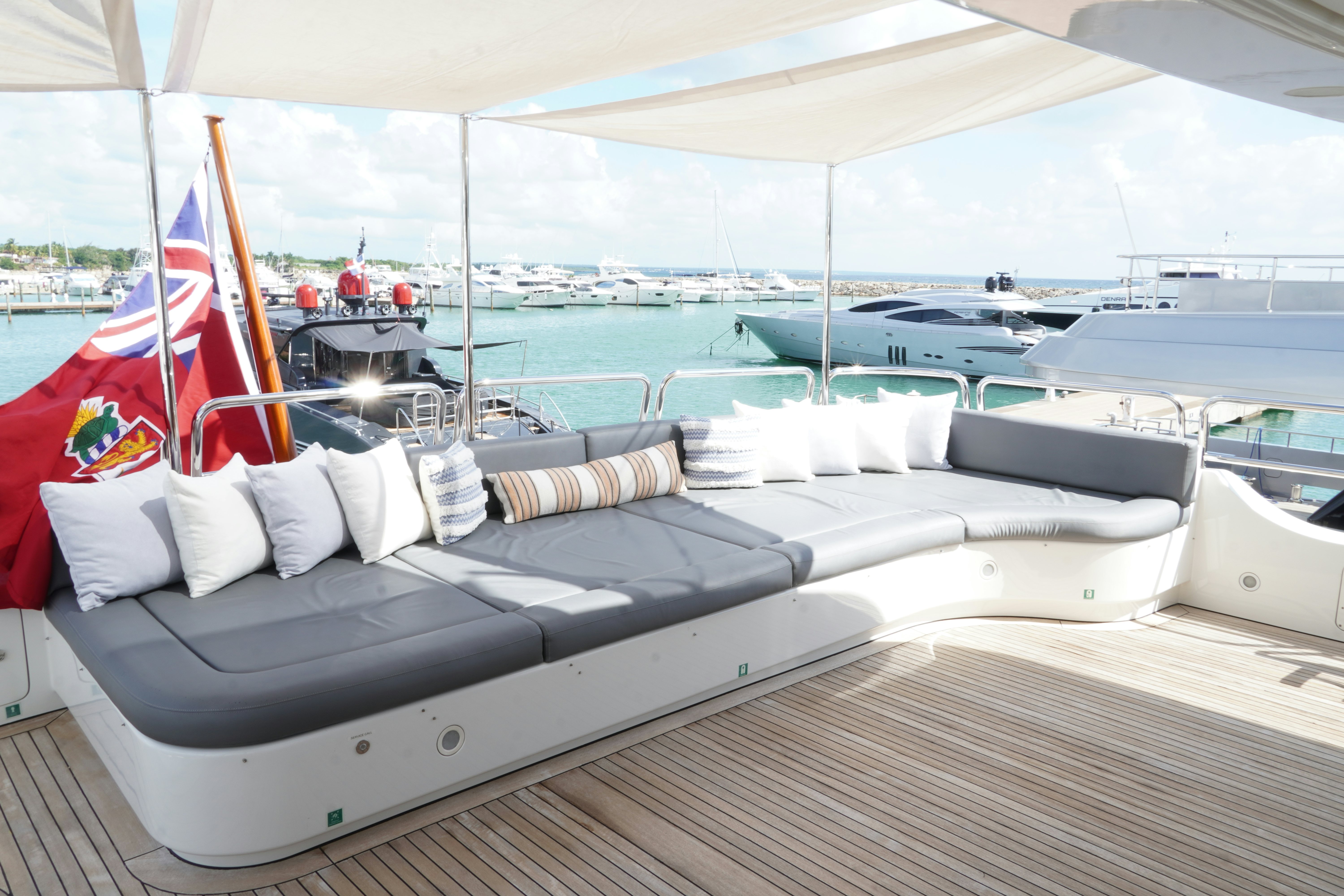 a boat with pillows on the deck aboard PAPAITO Yacht for Charter