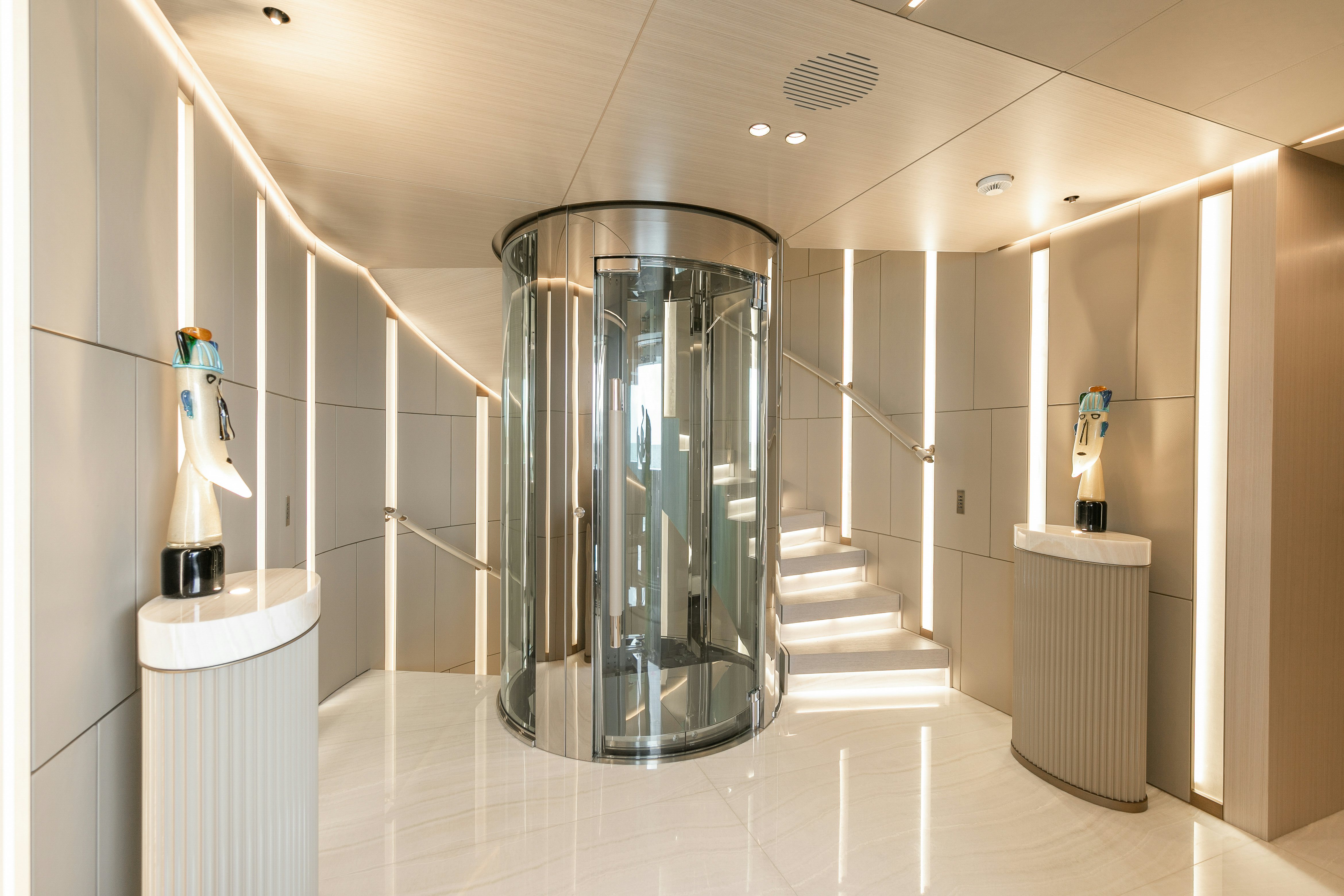 a glass shower in a bathroom aboard EIV Yacht for Sale
