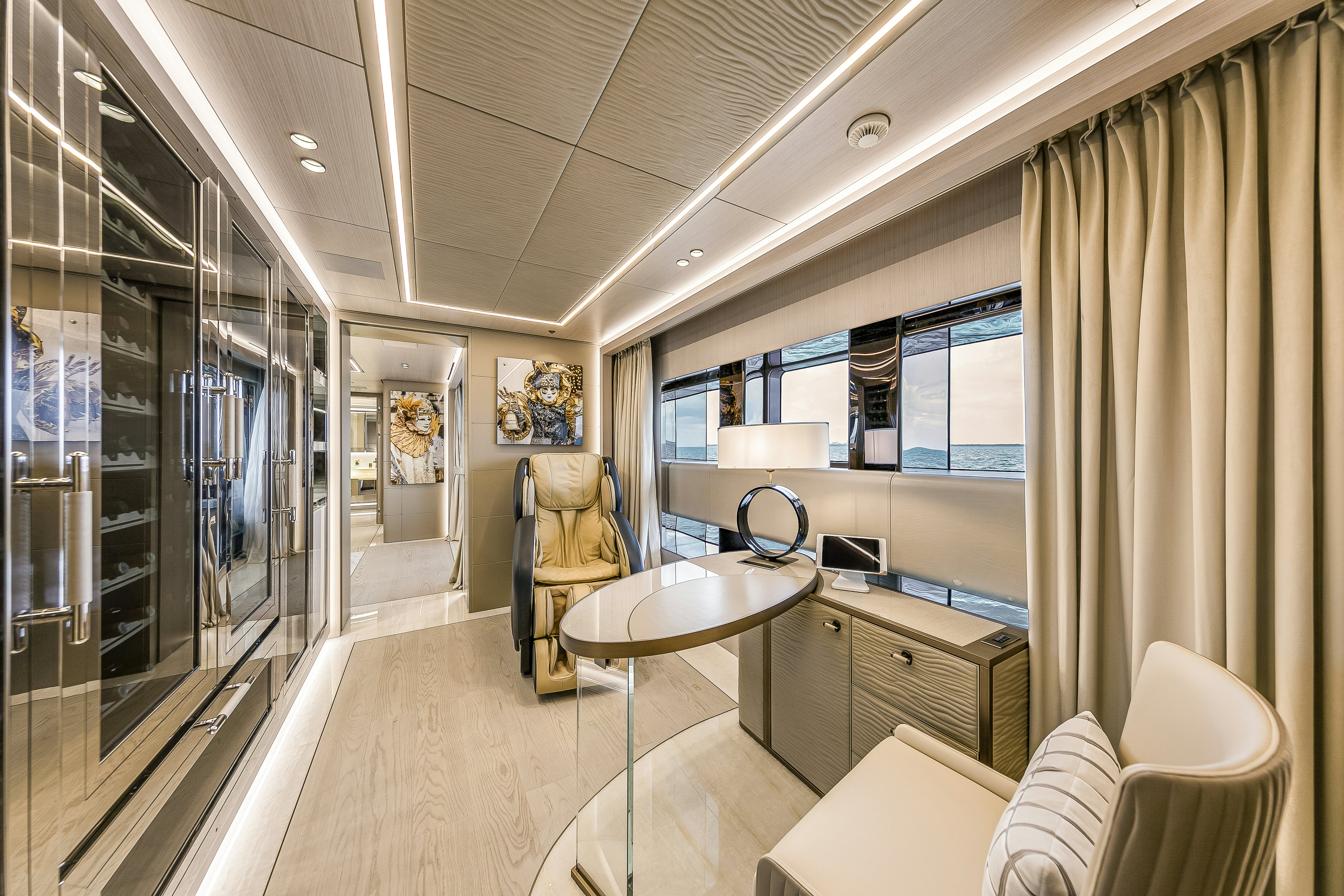 a large modern looking room aboard EIV Yacht for Sale