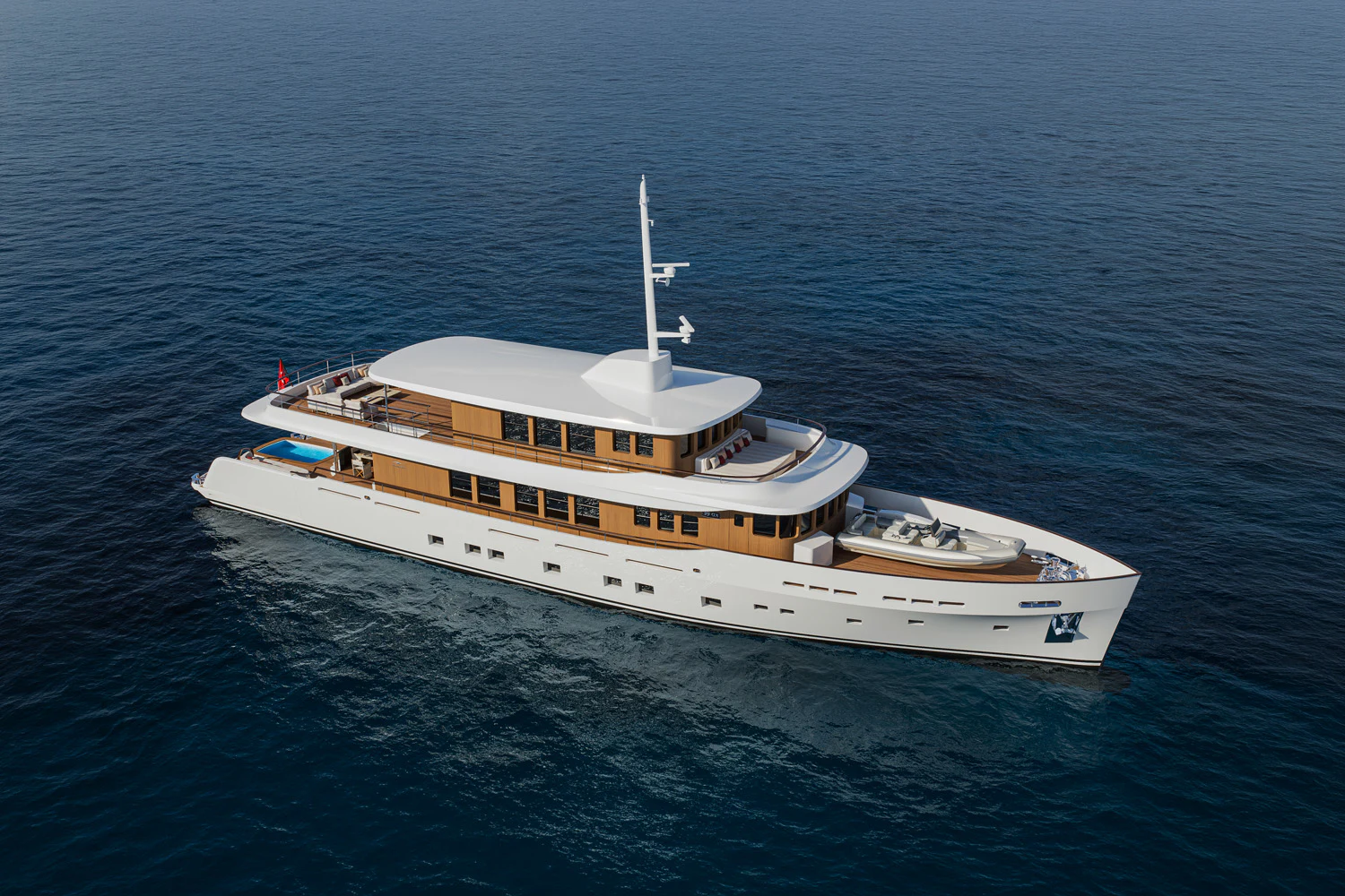 a white and yellow boat in the water aboard NUMARINE 39MXPC Yacht for Sale