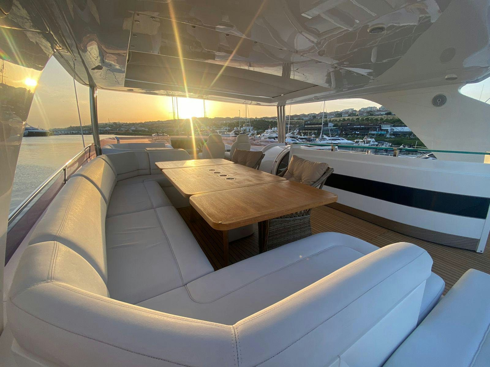 a room with a view of the water and the city aboard VIXEN Yacht for Sale