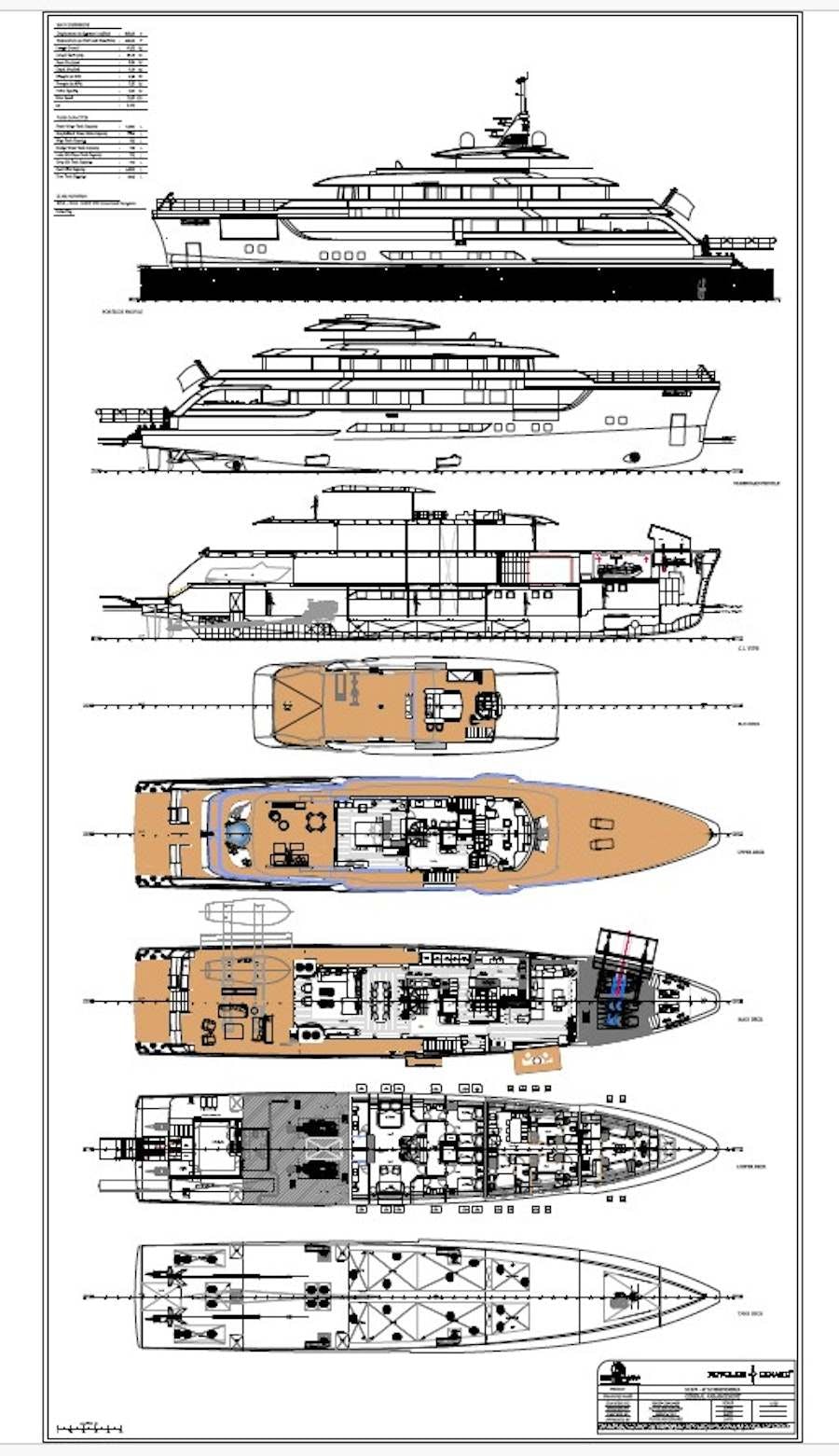 diagram, engineering drawing aboard SERENISSIMA I Yacht for Charter