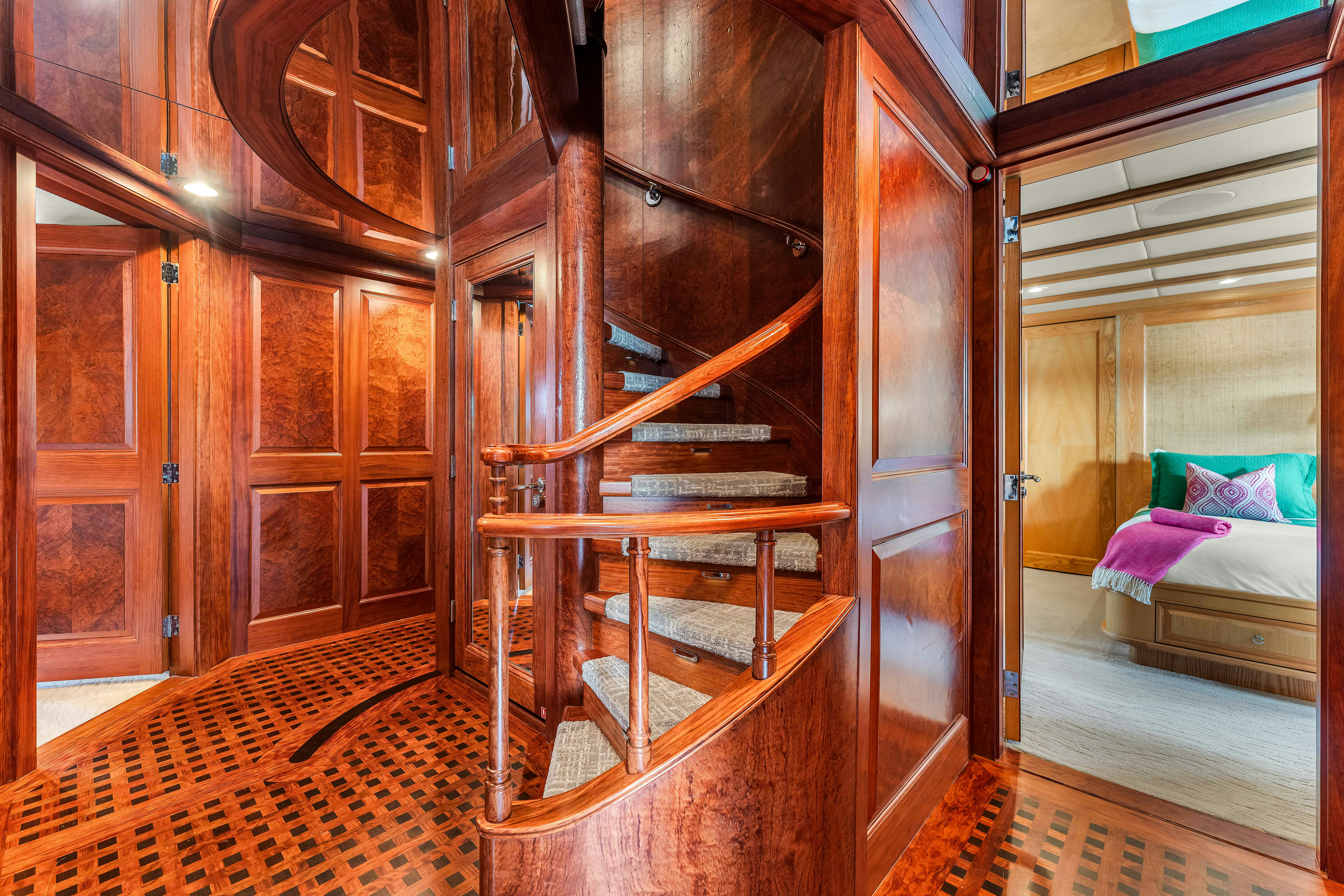 a wooden bunk bed in a room aboard STAR DIAMOND Yacht for Charter