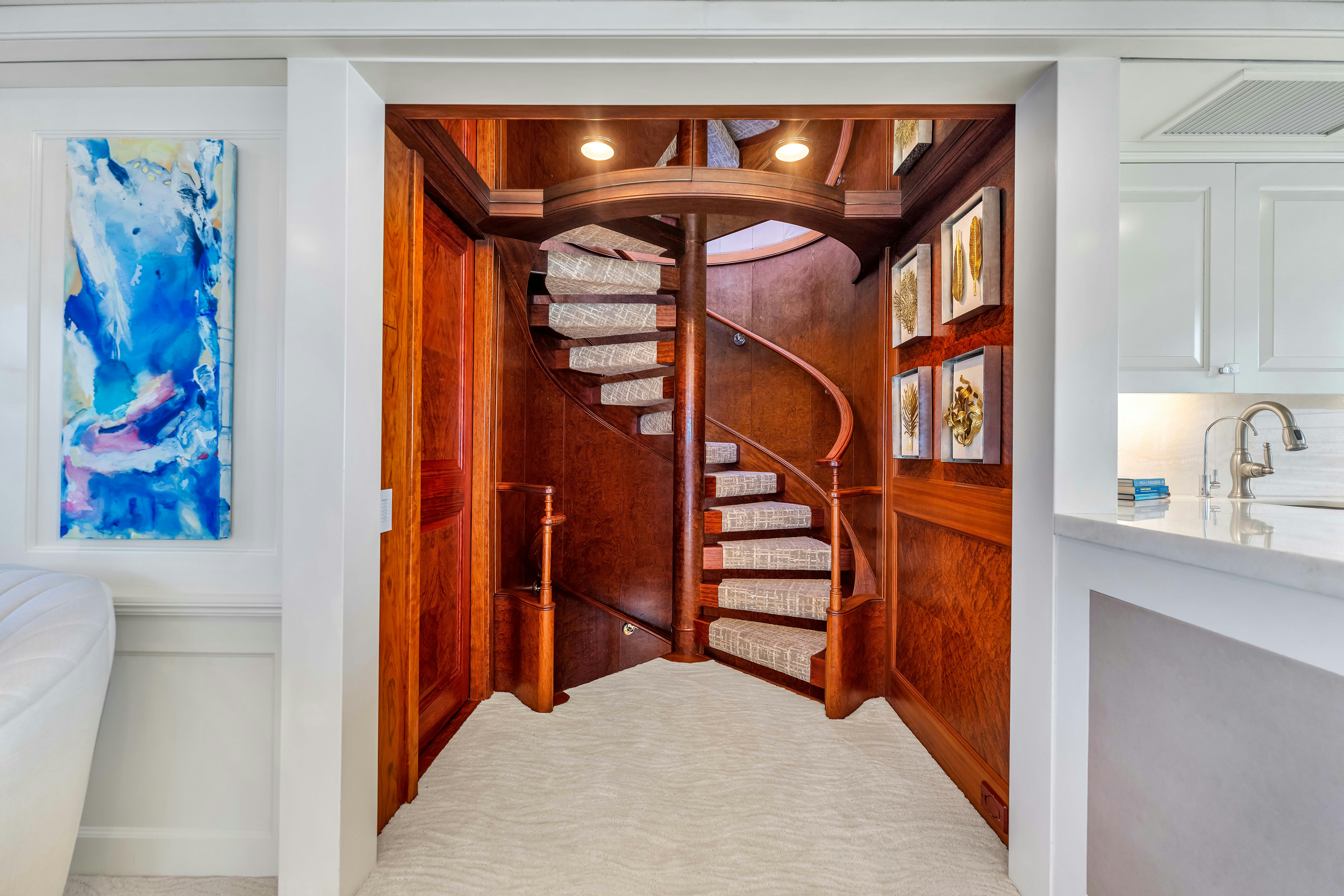 a wooden staircase in a bathroom aboard STAR DIAMOND Yacht for Charter