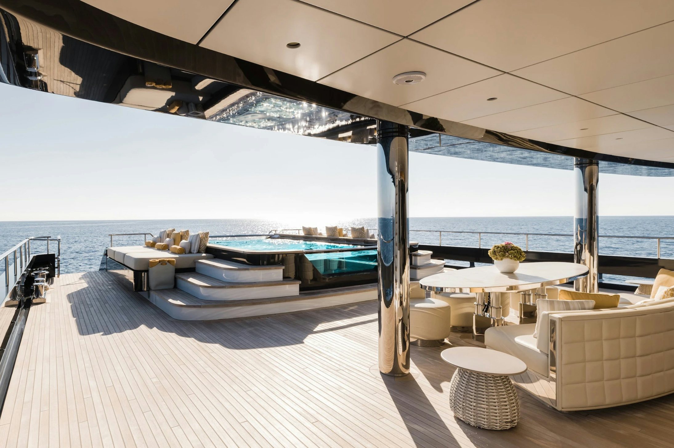 a room with a large pool aboard LOON Yacht for Charter