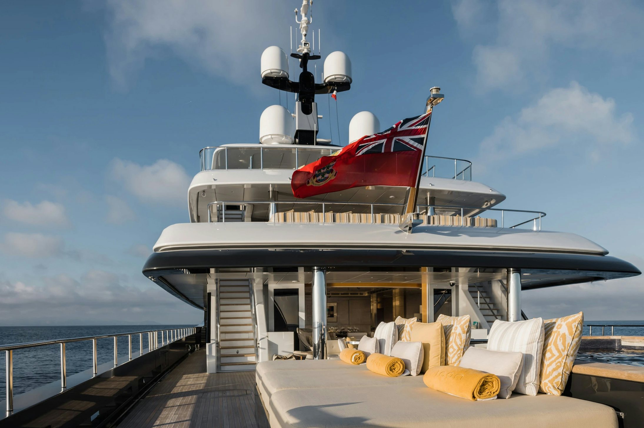 a boat on a deck aboard LOON Yacht for Charter