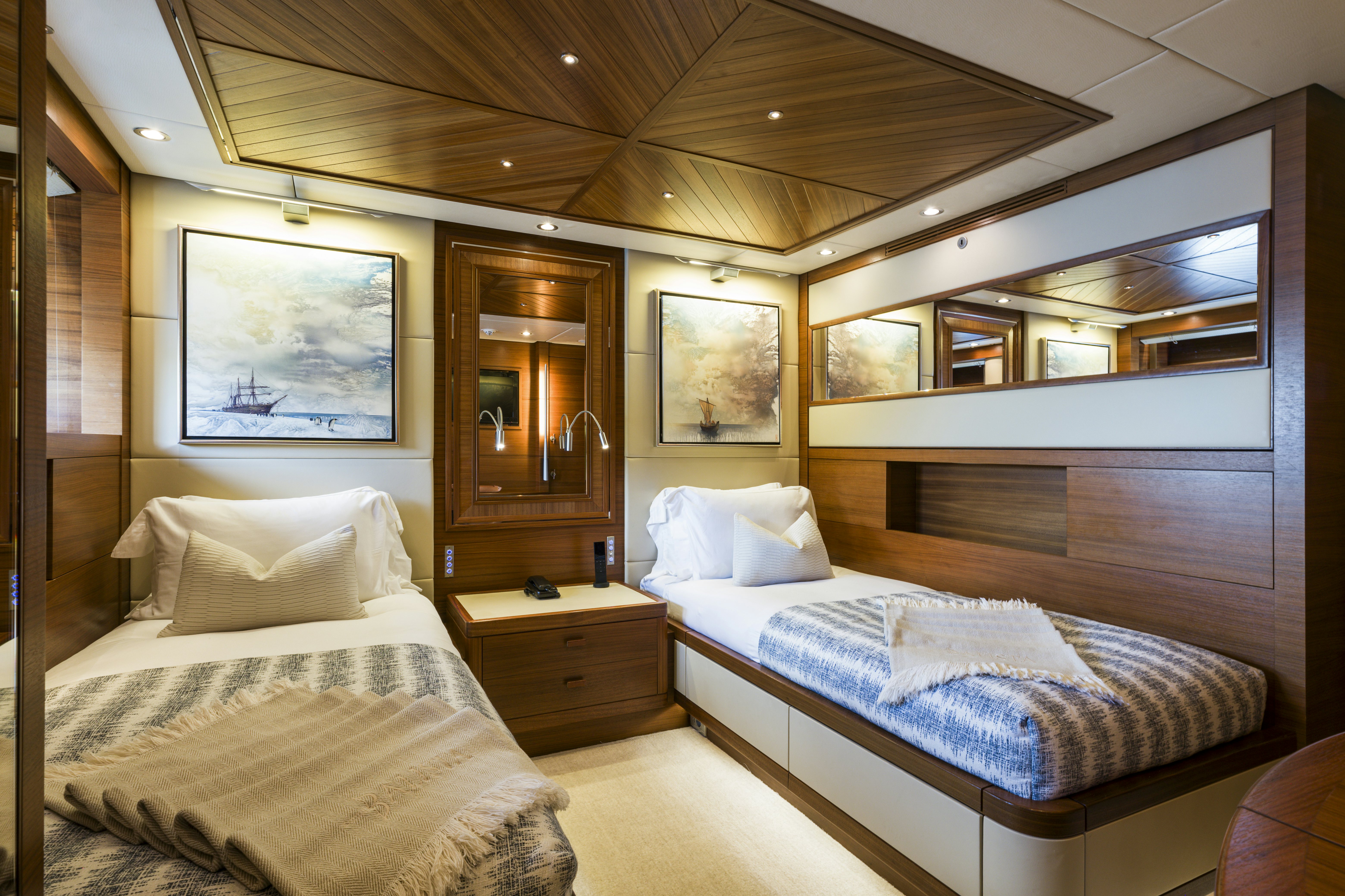 a room with two beds aboard BALISTA Yacht for Sale