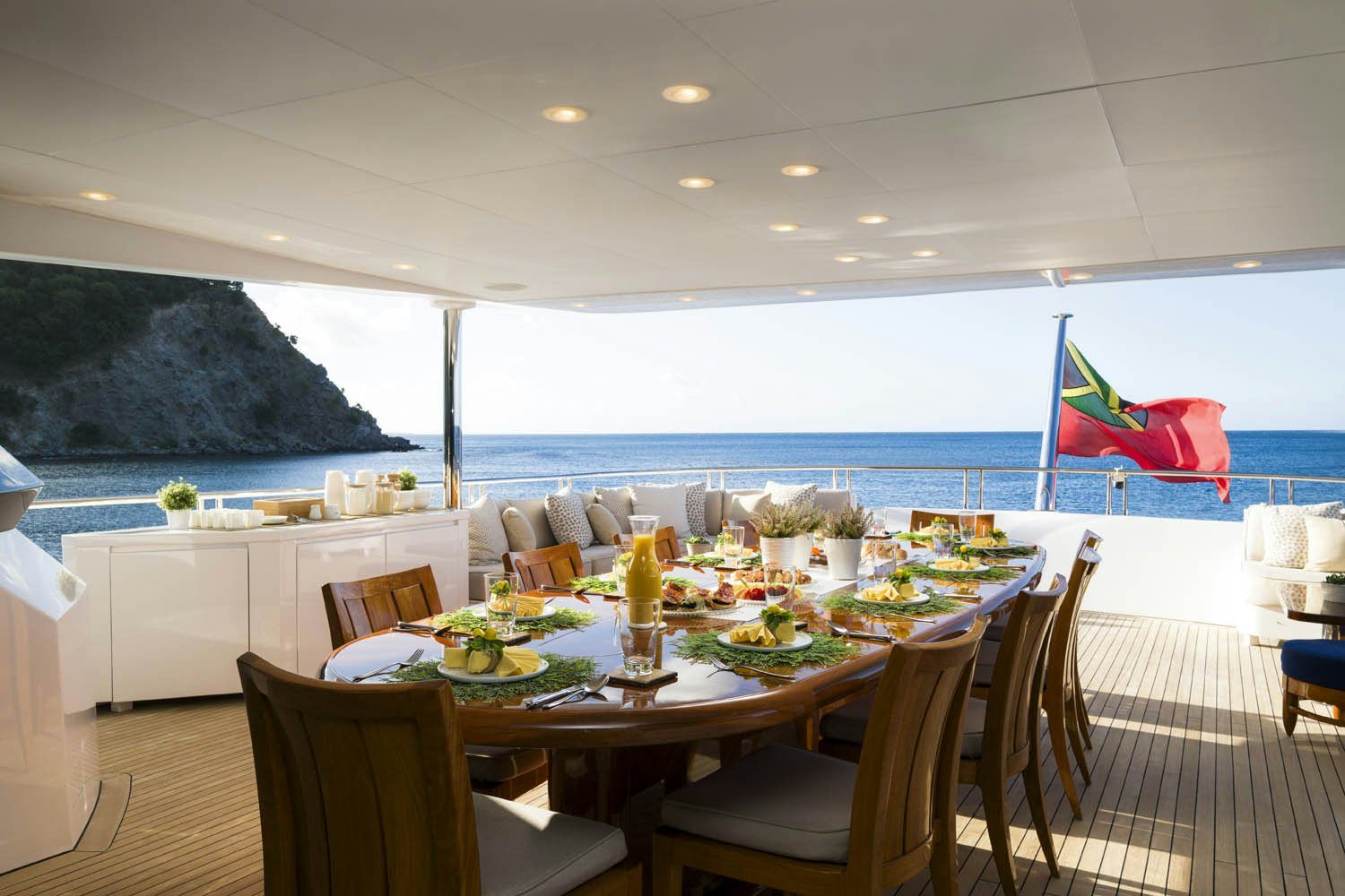 a table set for a meal aboard BALISTA Yacht for Charter
