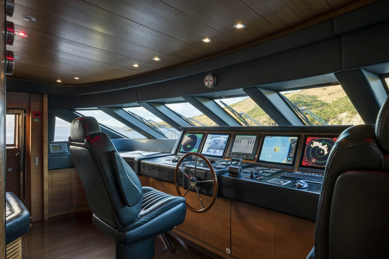 inside of a vehicle with screens aboard BALISTA Yacht for Charter