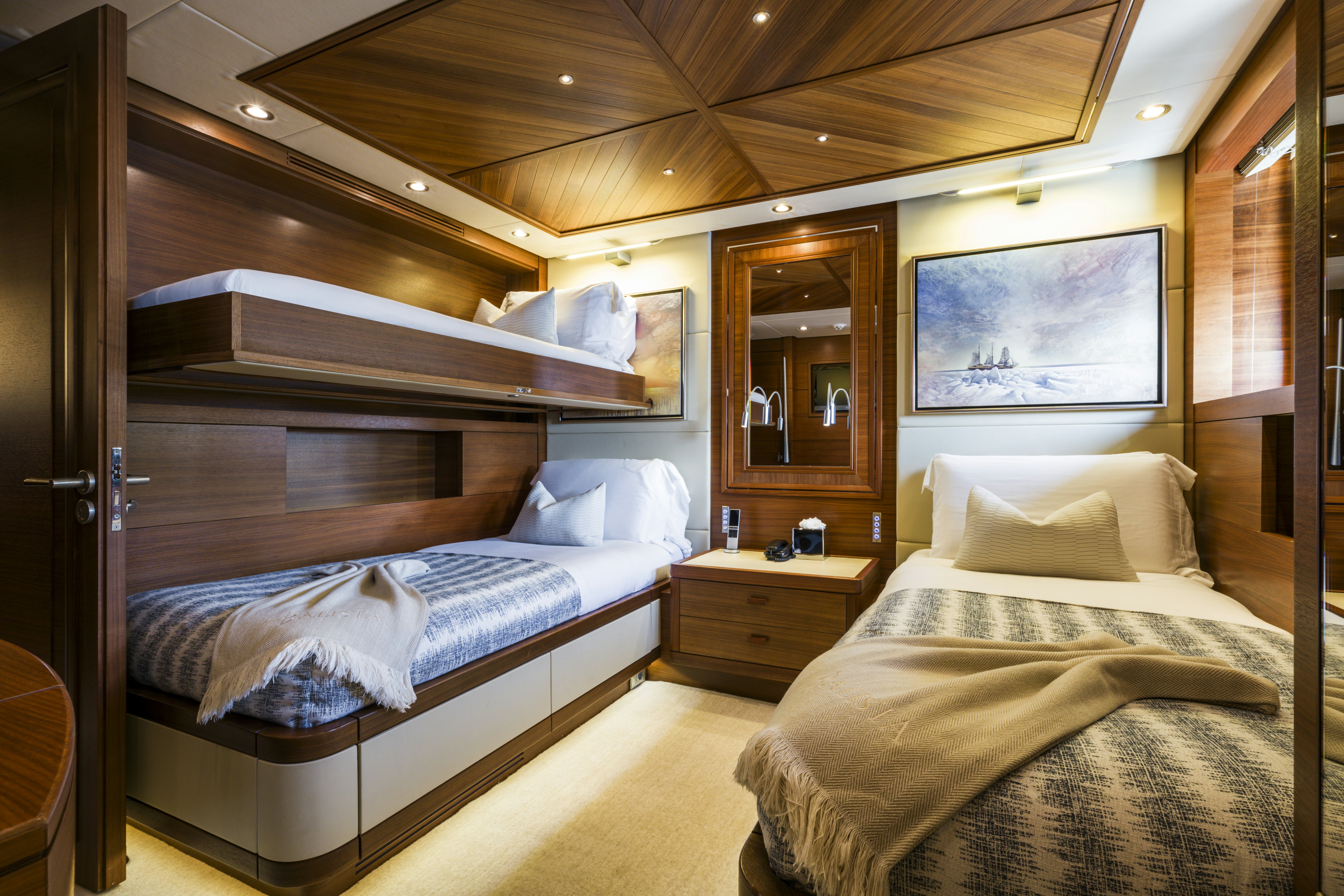 a room with two beds aboard BALISTA Yacht for Sale