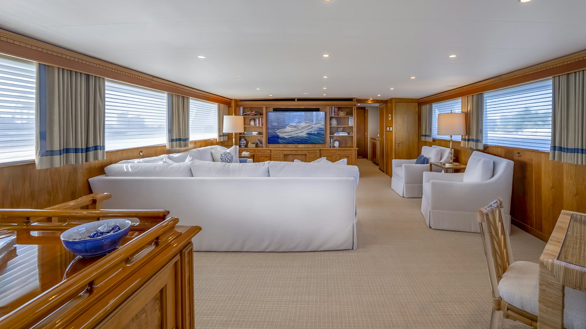 a large bedroom with a large bed aboard STONEFACE Yacht for Sale
