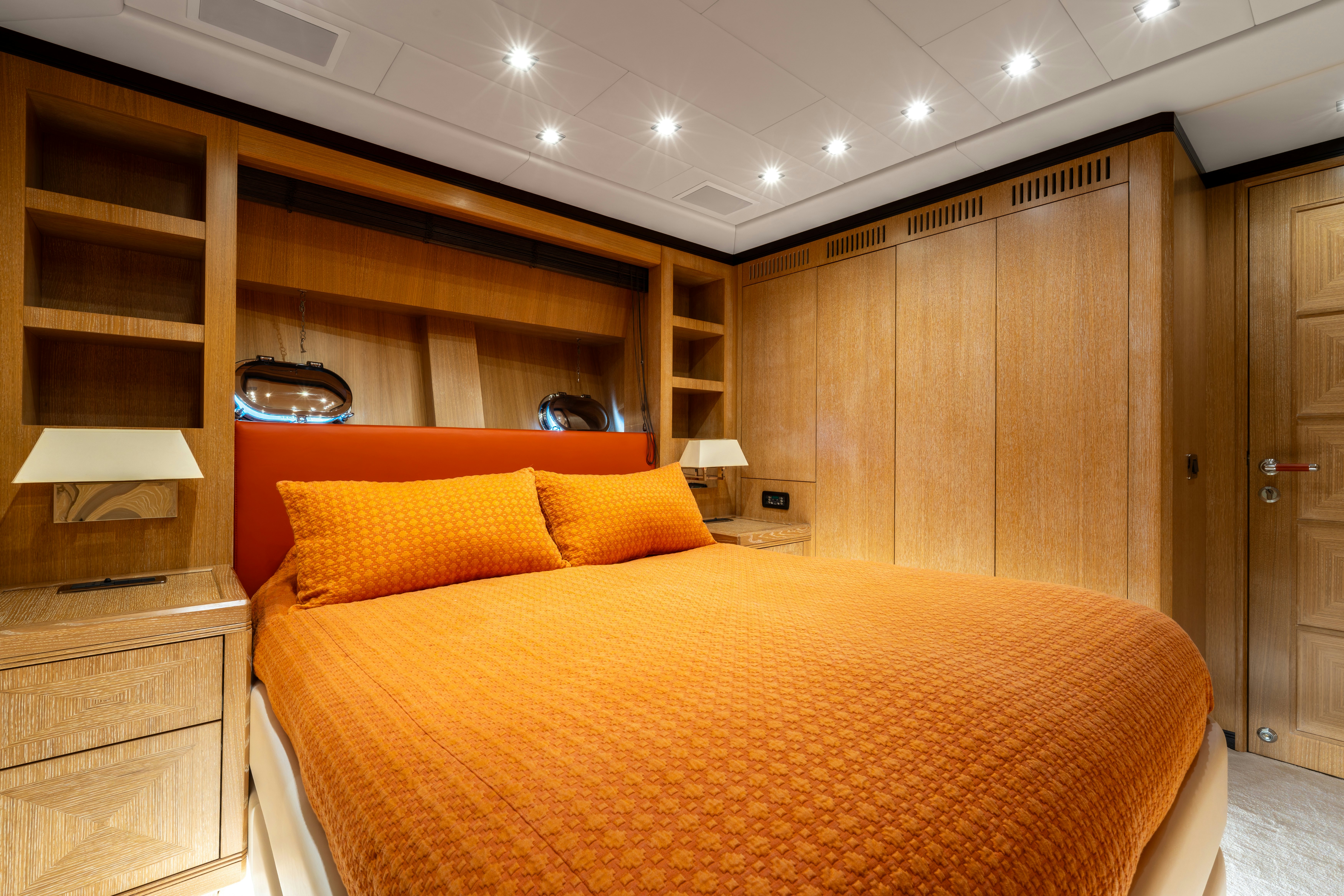 a bed in a room aboard GRAZIADIU Yacht for Sale