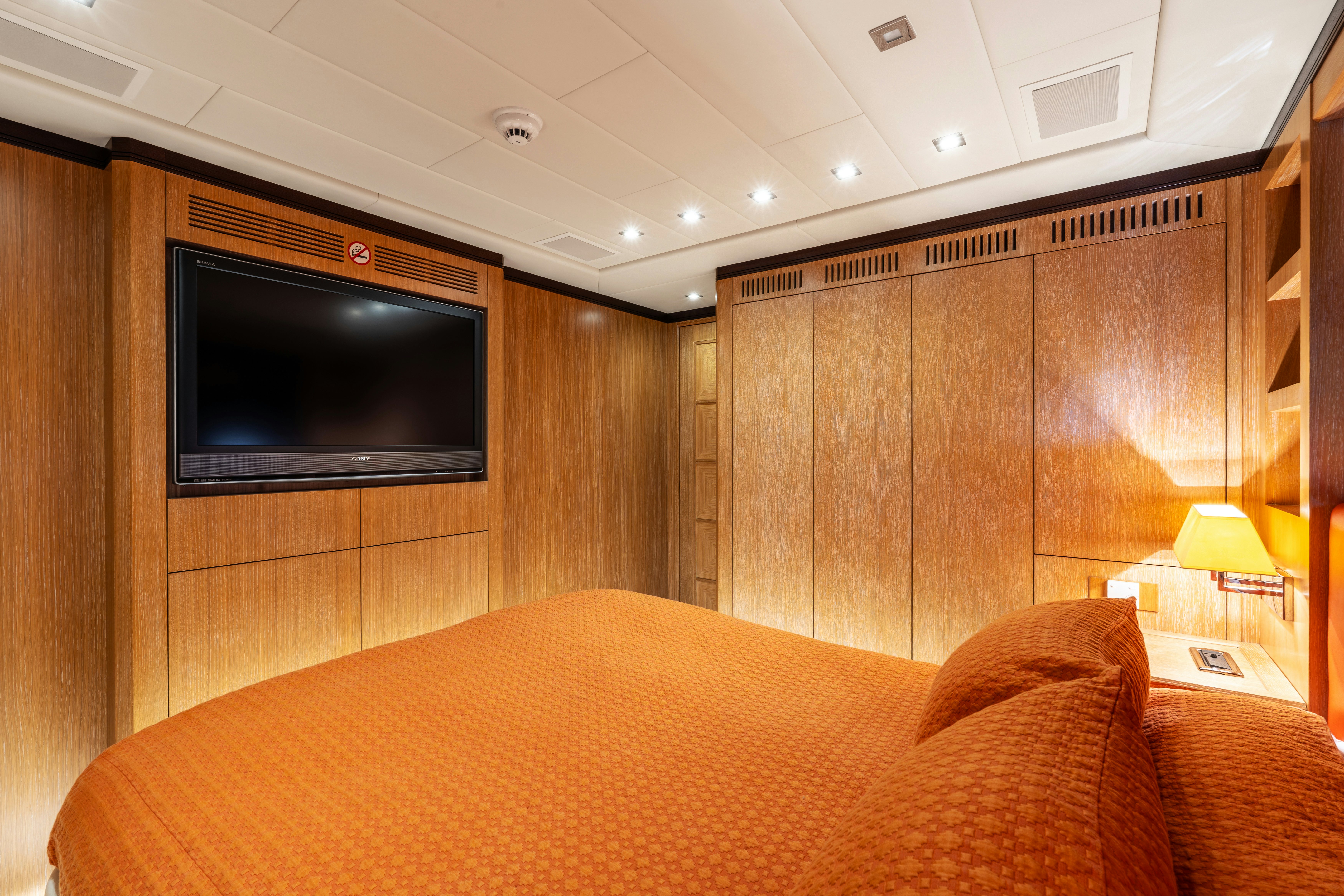 a bed in a room aboard GRAZIADIU Yacht for Sale