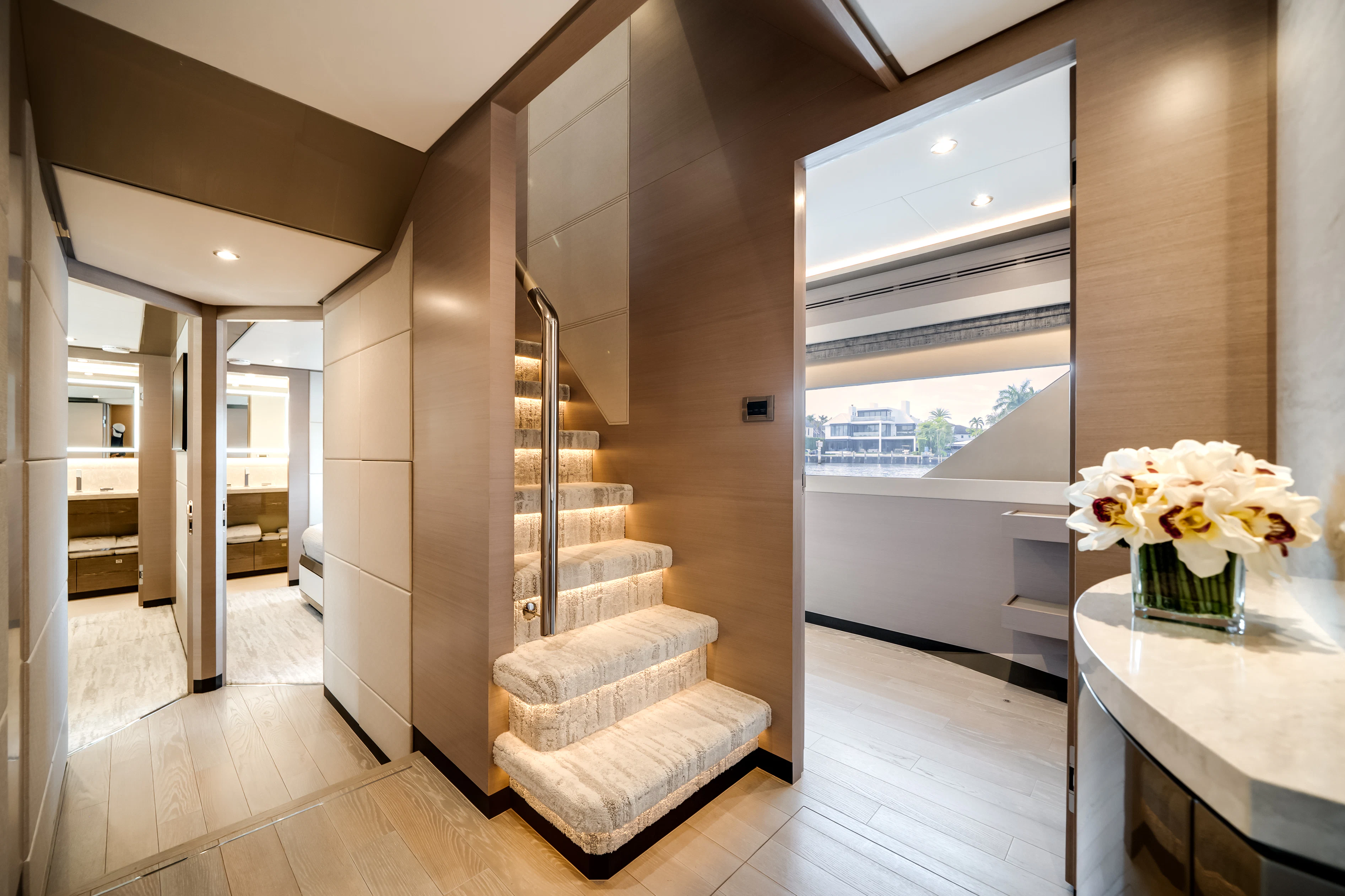 a modern looking living room aboard STILL WATERS Yacht for Sale