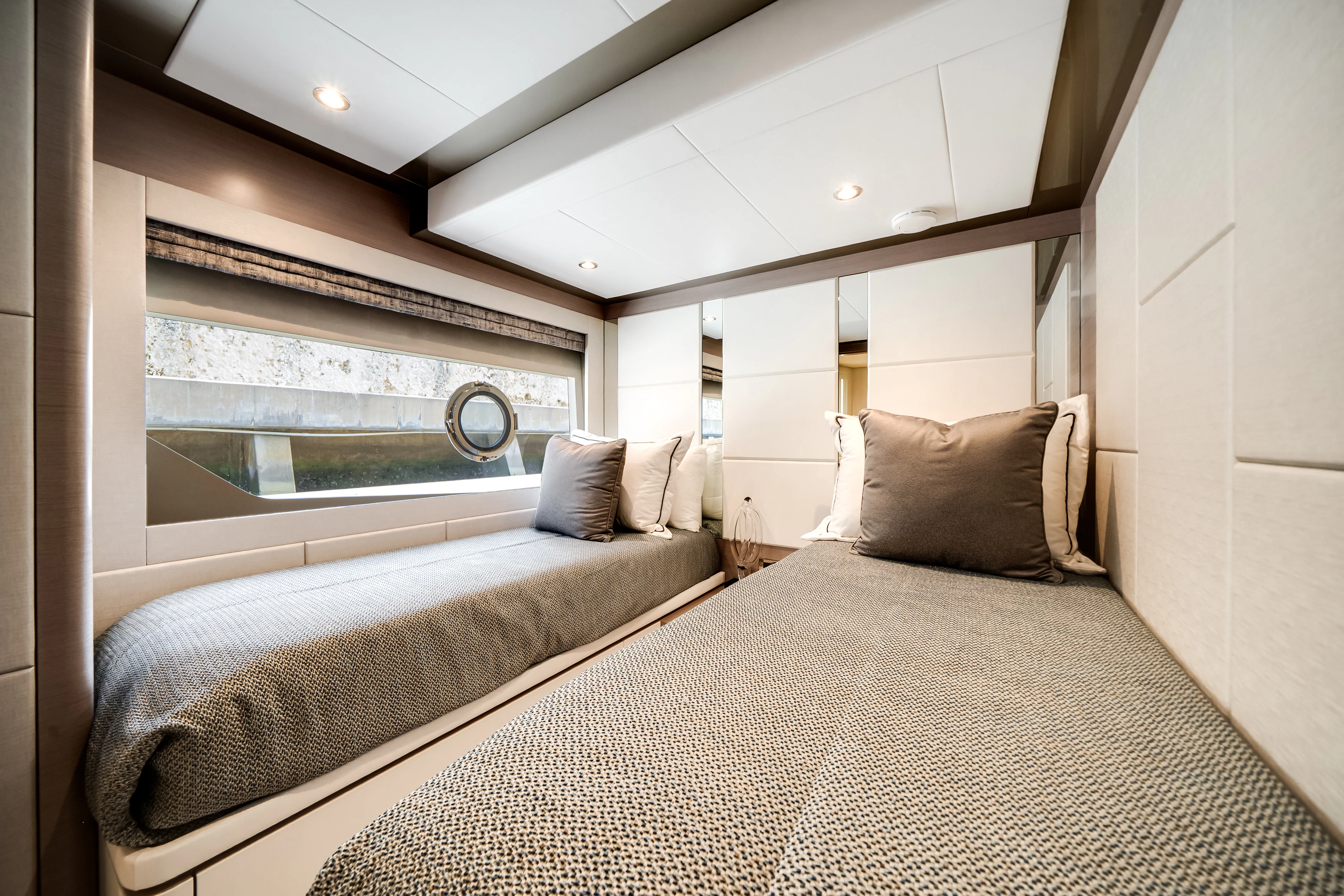 a room with two beds aboard STILL WATERS Yacht for Sale
