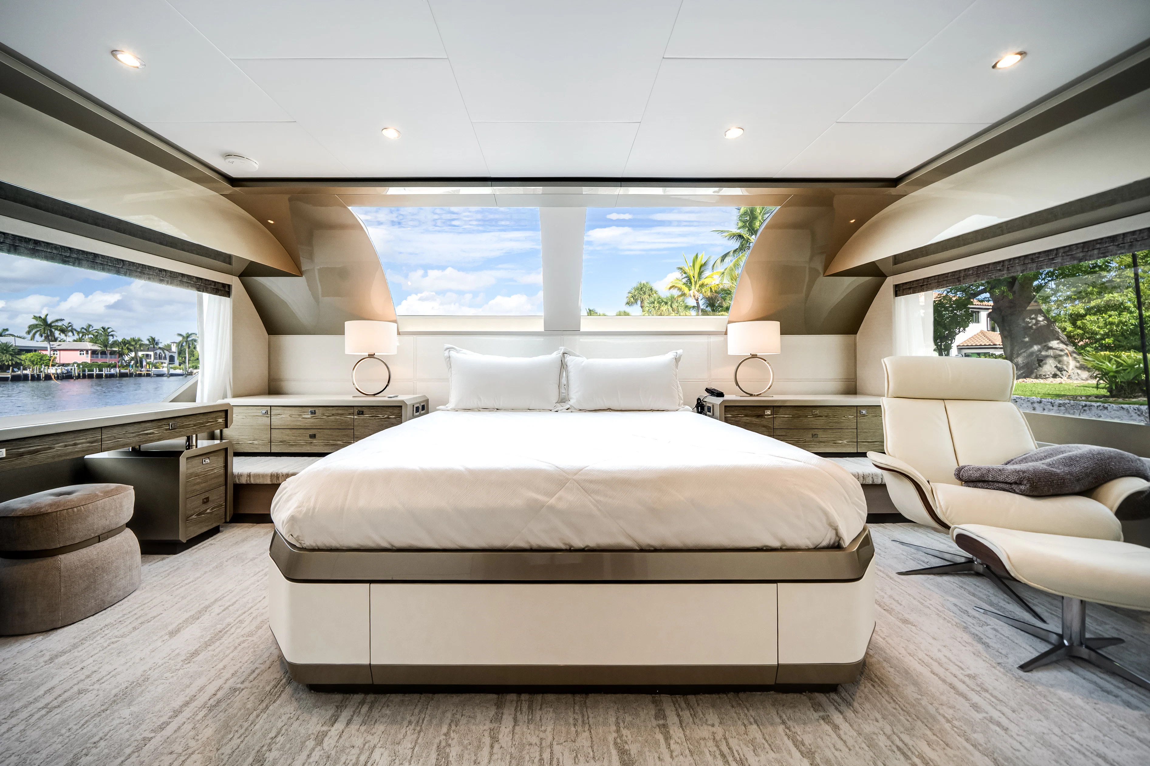 a large bedroom with a large bed aboard STILL WATERS Yacht for Sale