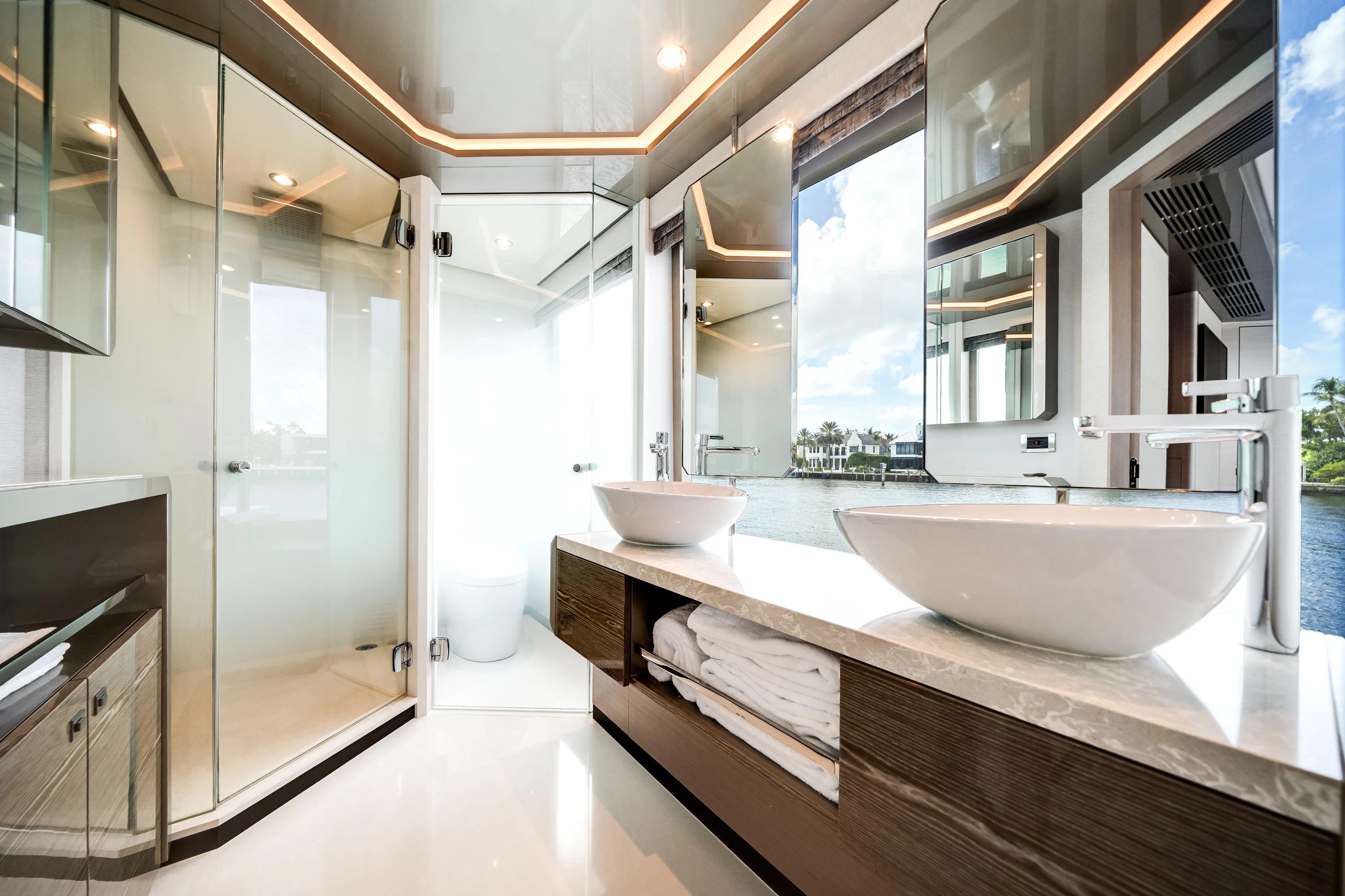 a bathroom with a large countertop aboard STILL WATERS Yacht for Sale