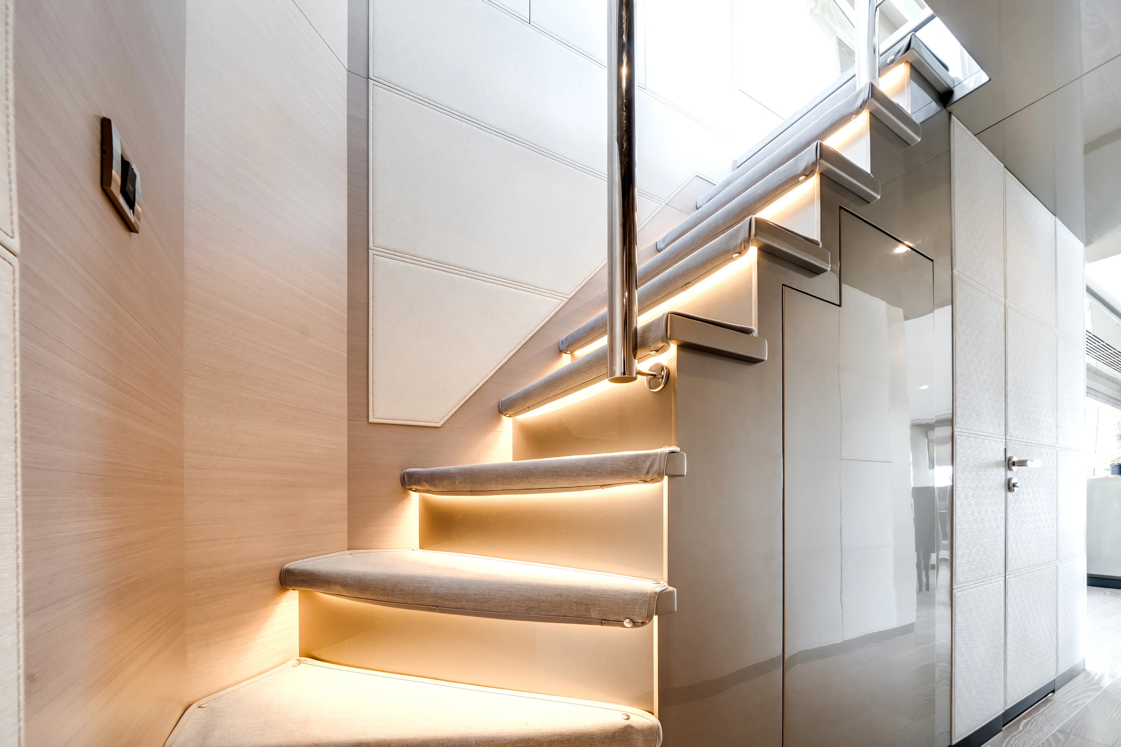 a staircase in a room aboard STILL WATERS Yacht for Sale