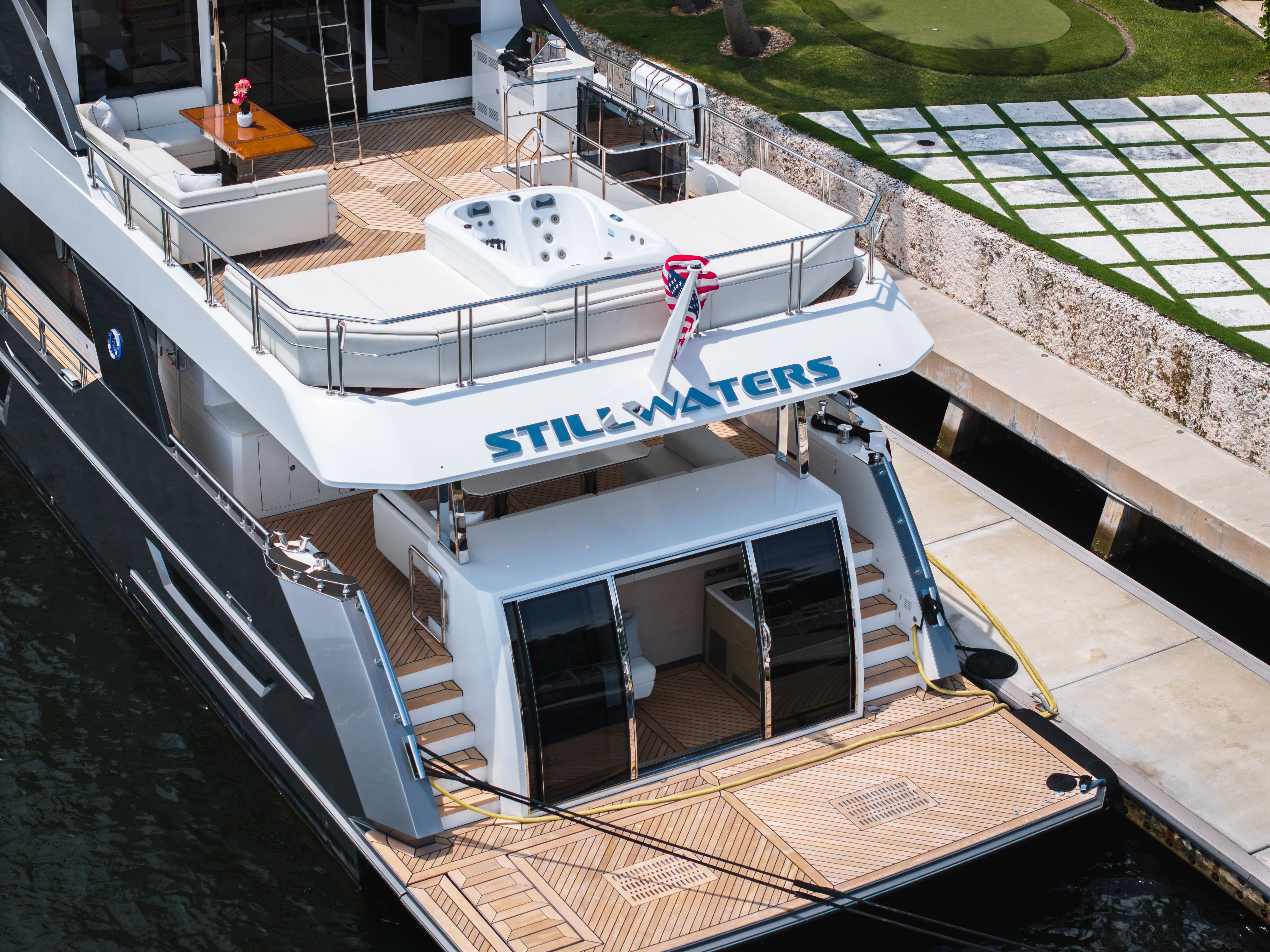 a boat on a deck aboard STILL WATERS Yacht for Sale