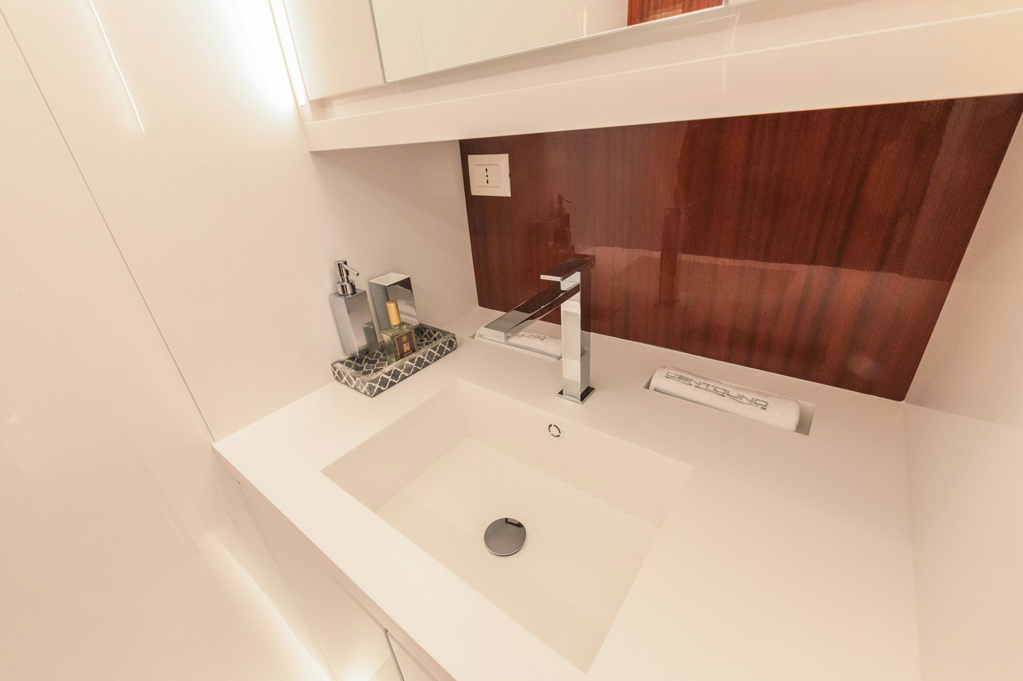 a sink with a phone on it aboard VESPRO 55 Yacht for Sale
