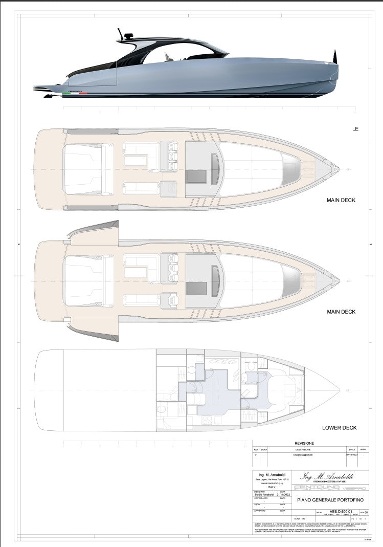 diagram, engineering drawing aboard VESPRO 55 Yacht for Sale