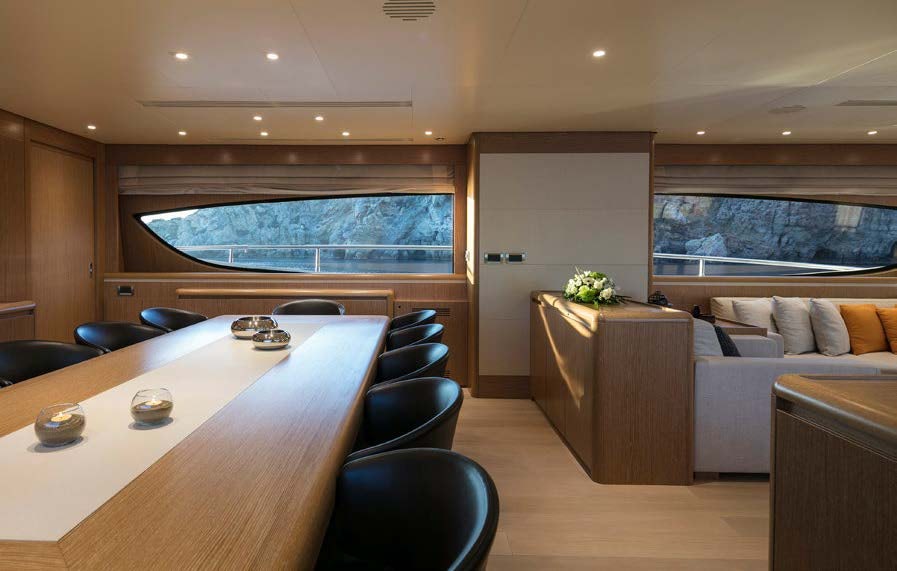 a modern looking living room aboard RINI V Yacht for Charter