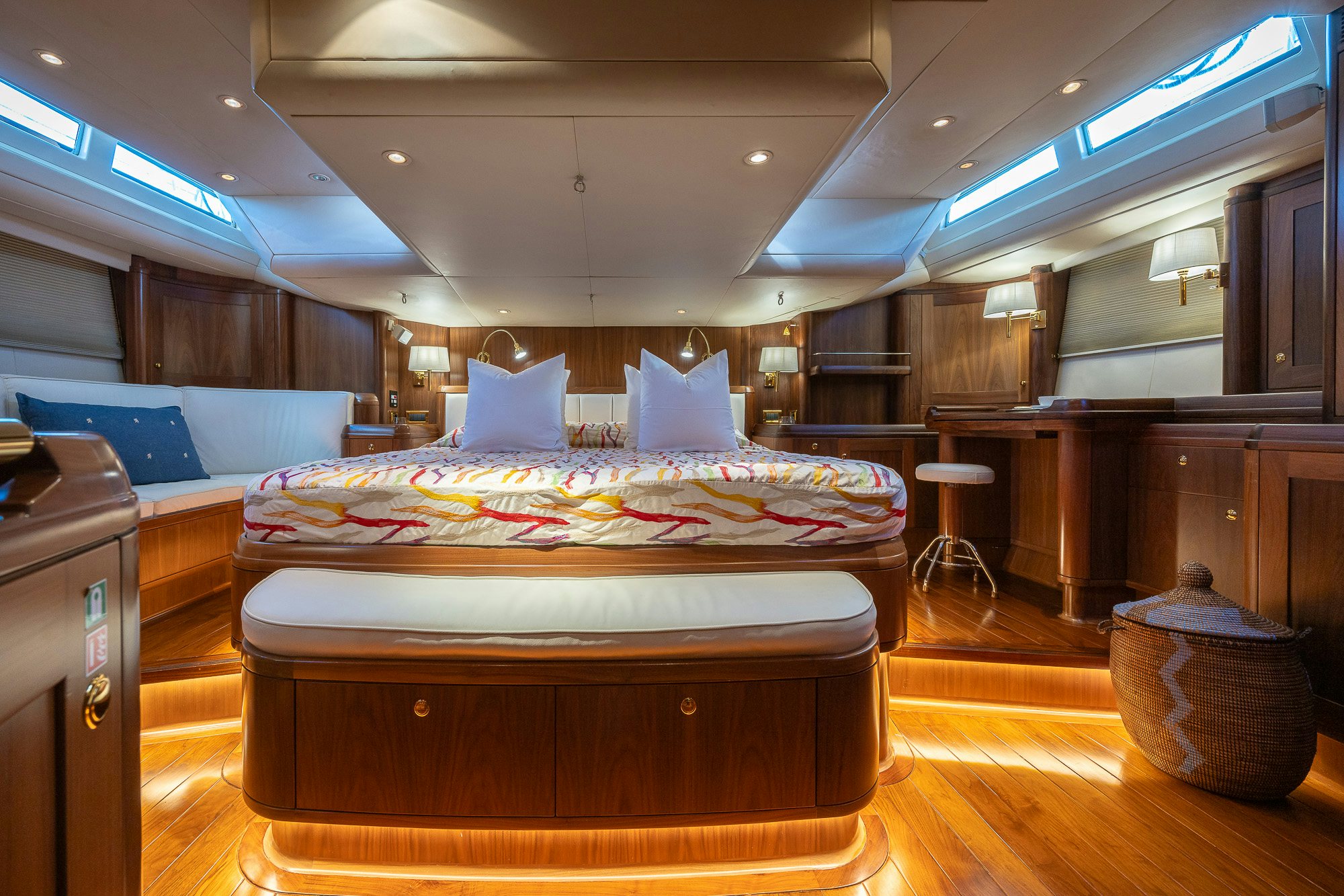 a bed in a room aboard ADESA Yacht for Sale
