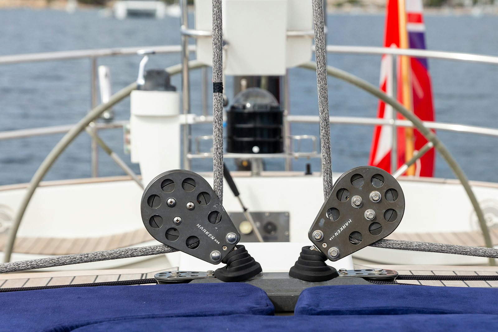 a close-up of a tire swing aboard DAG Yacht for Sale