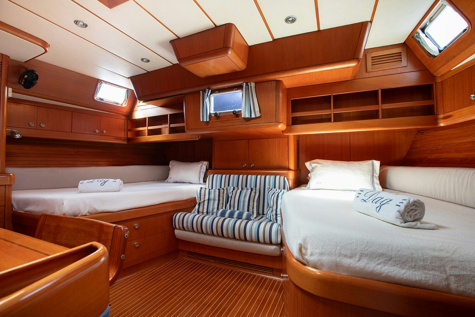 a room with bunk beds aboard DAG Yacht for Sale