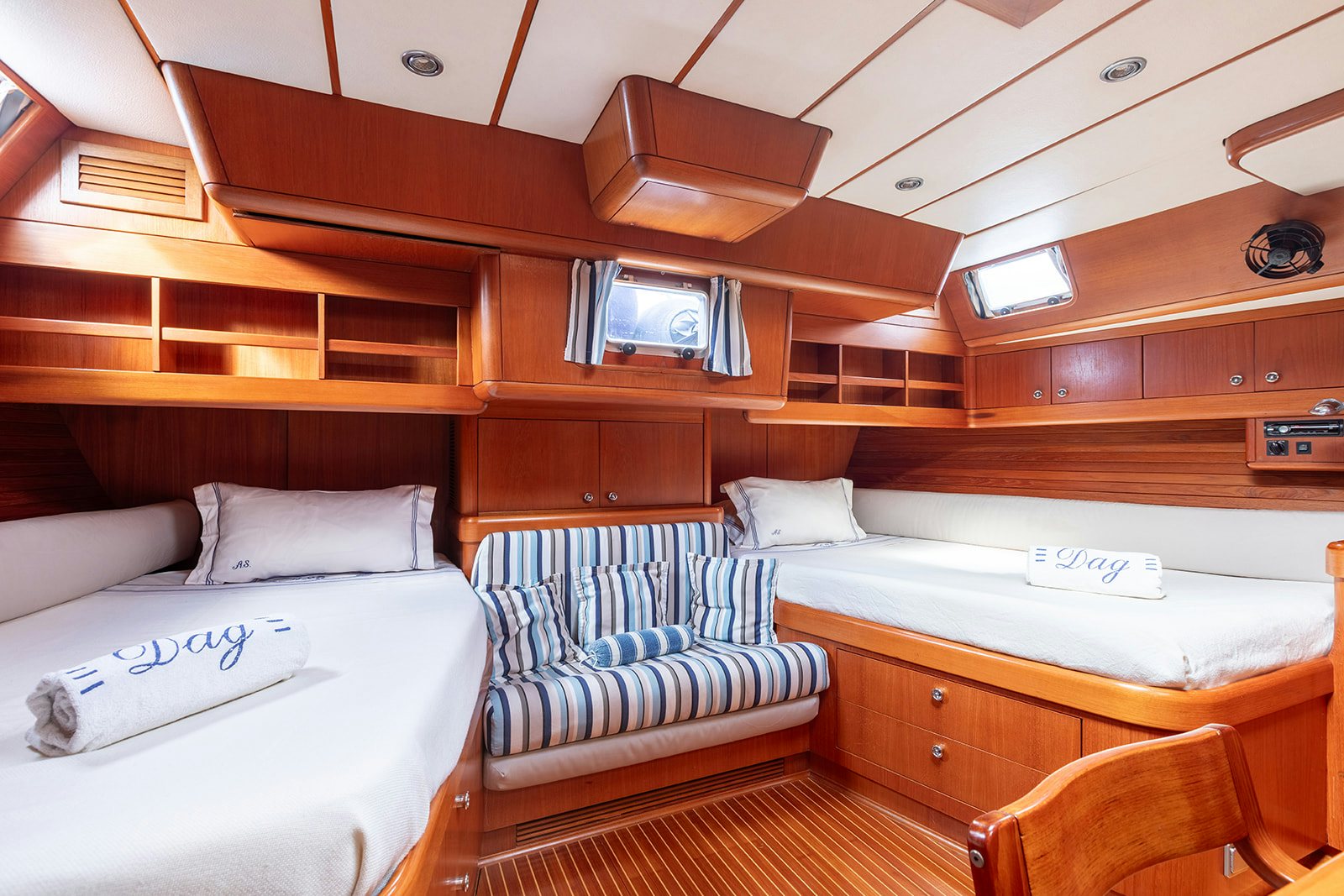 a room with bunk beds aboard DAG Yacht for Sale
