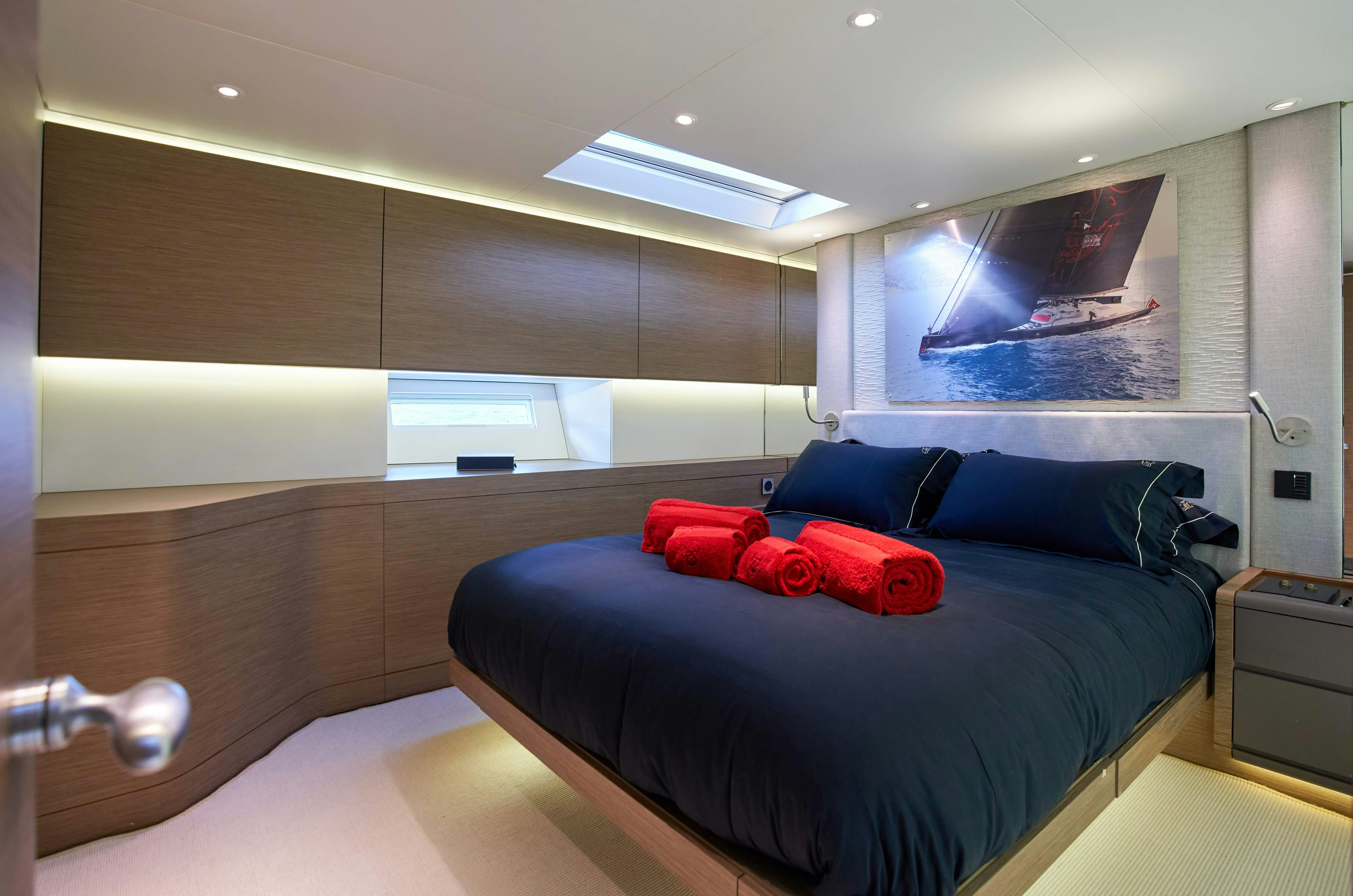 a bed in a room aboard BLACK SAILS Yacht for Sale