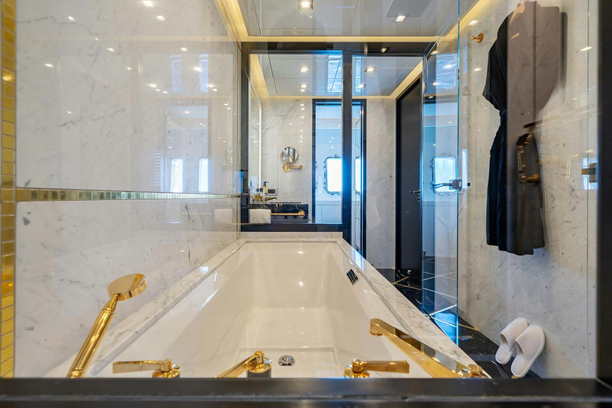 a large bathroom with a bathtub aboard DA VINCI Yacht for Charter