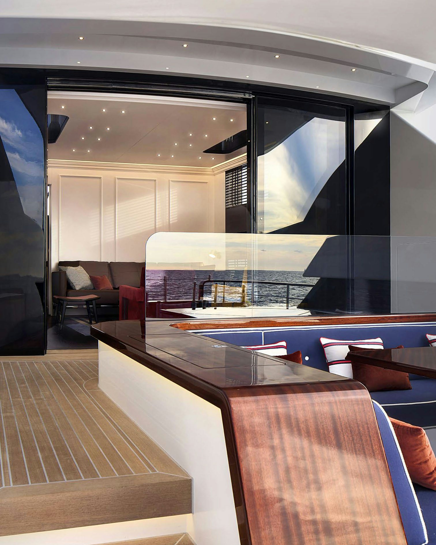 a room with a large window aboard PICCHIOTTI GENTLEMAN 24M Yacht for Sale